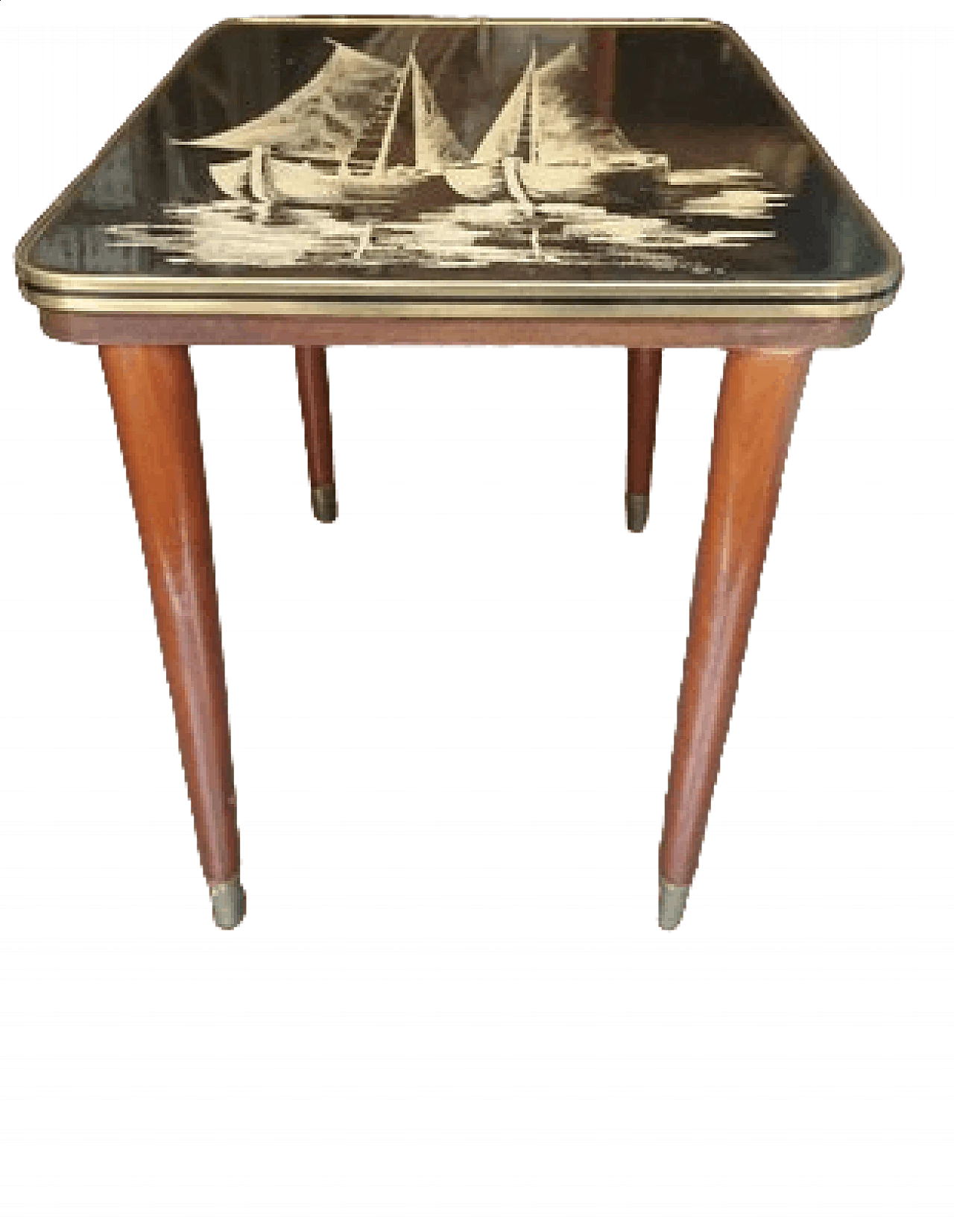 Wooden coffee table with screen-printed enamel top, 1950s 11