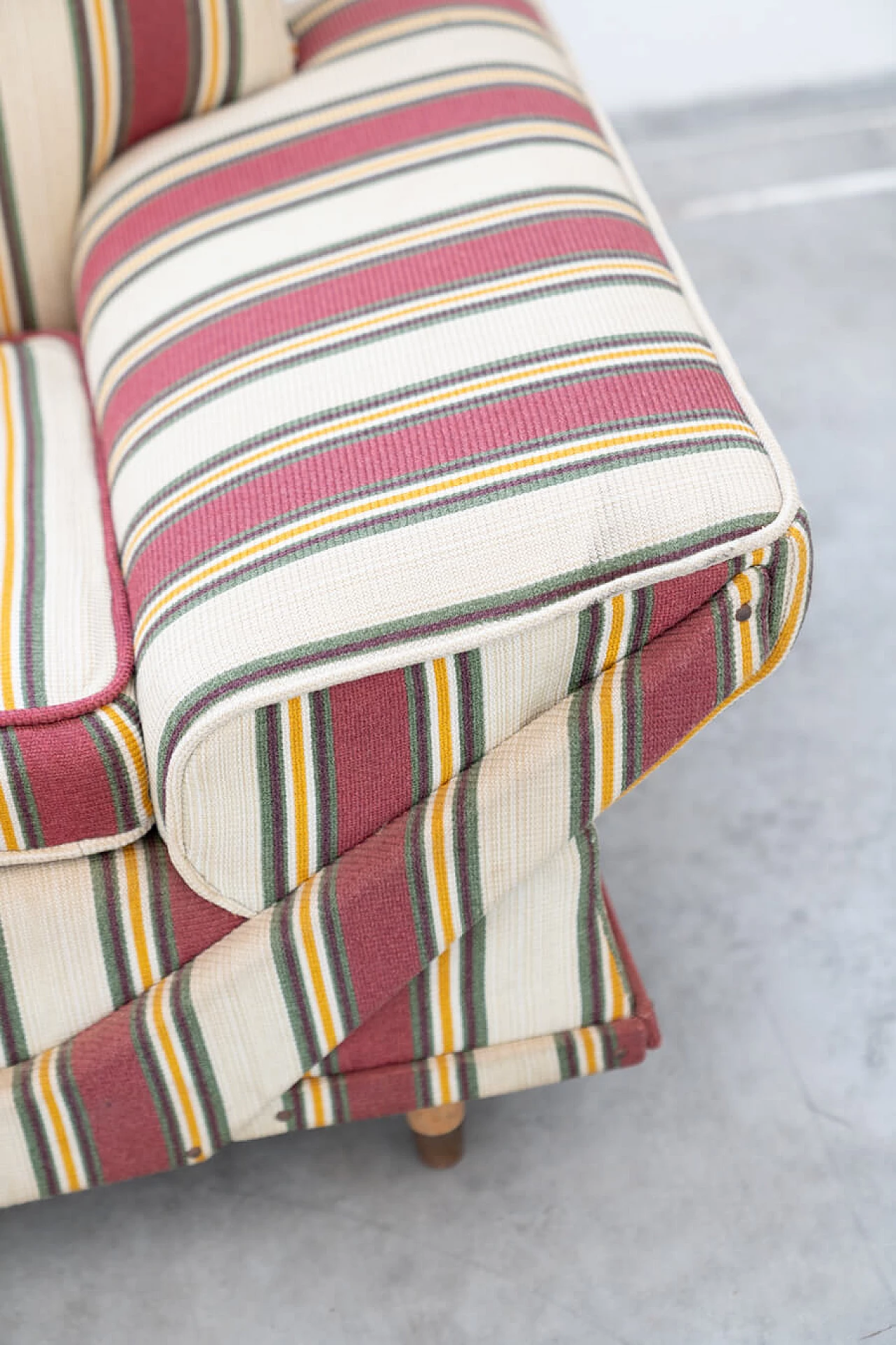 Striped fabric sofa and armchair with wooden frame, 1970s 2