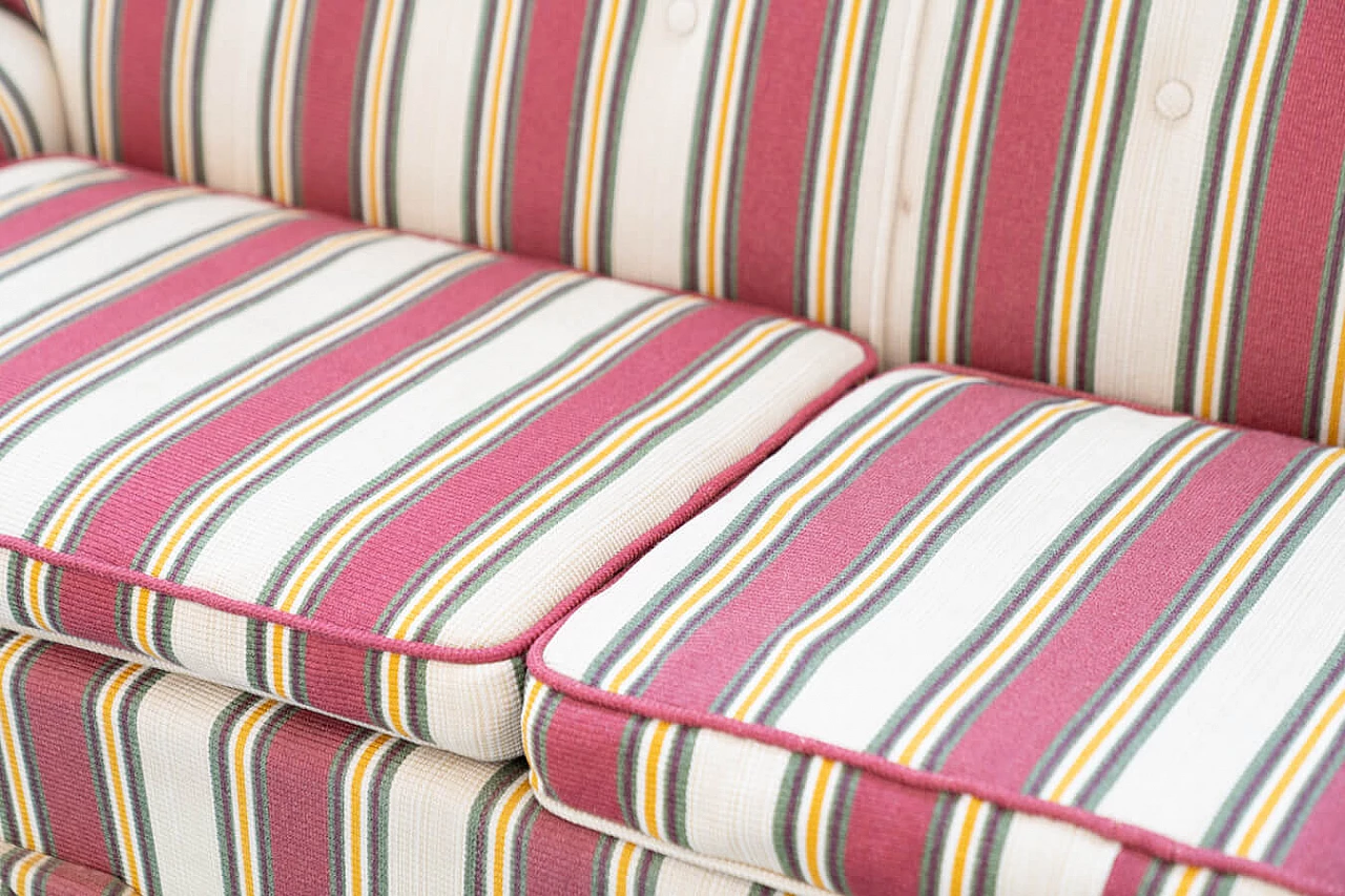 Striped fabric sofa and armchair with wooden frame, 1970s 4