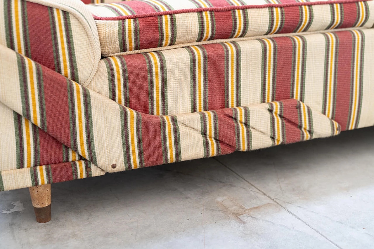 Striped fabric sofa and armchair with wooden frame, 1970s 12