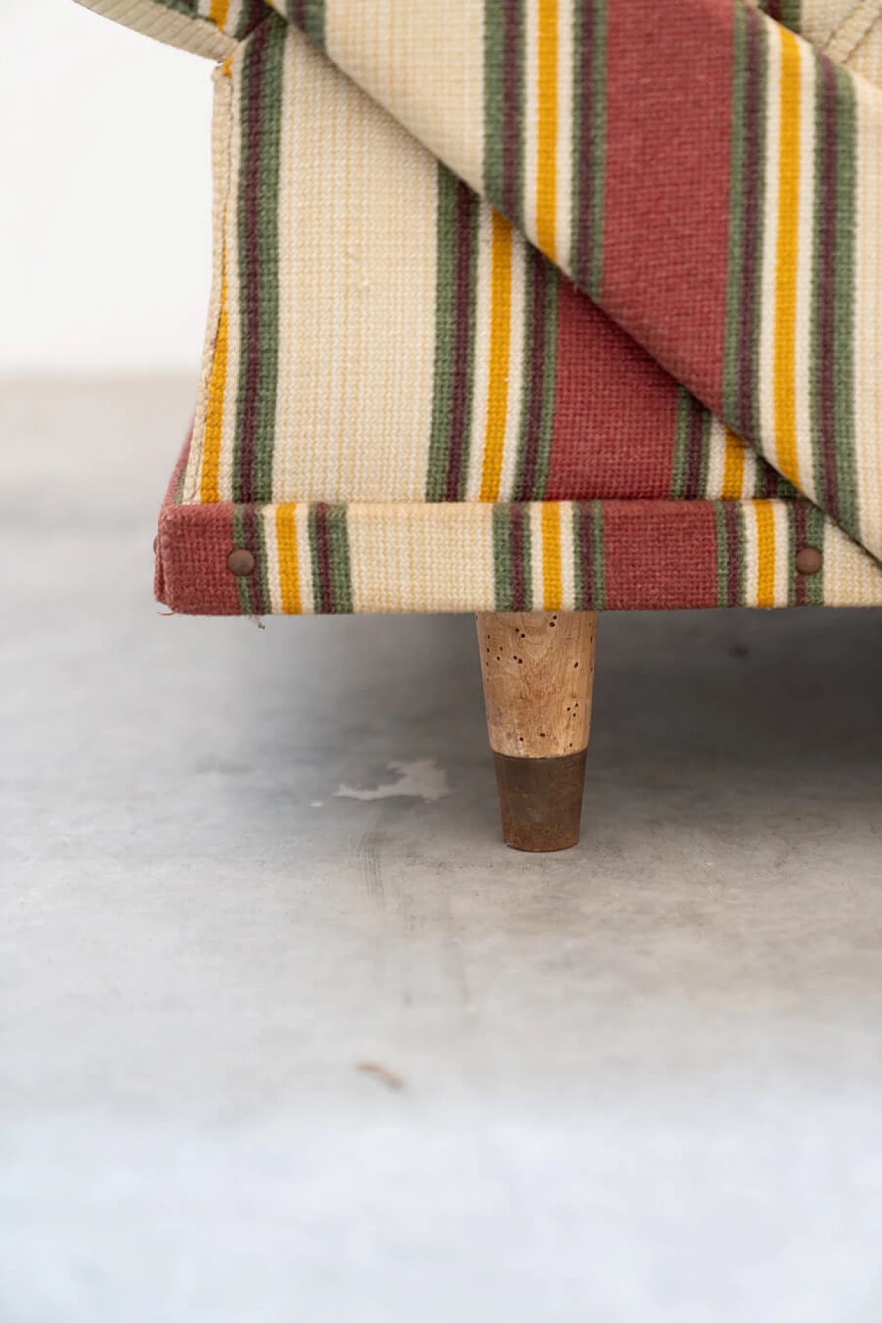 Striped fabric sofa and armchair with wooden frame, 1970s 13