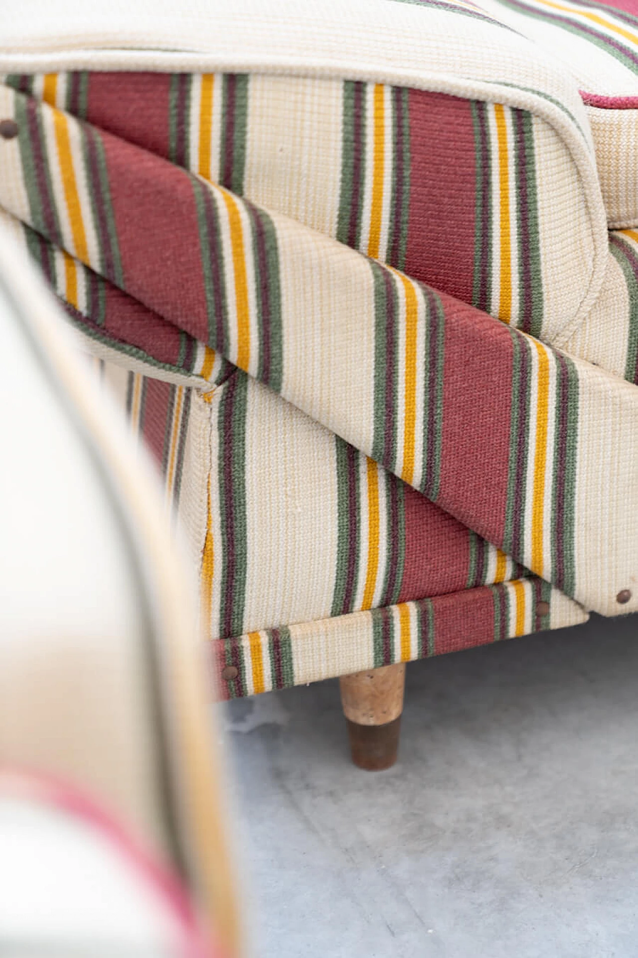 Striped fabric sofa and armchair with wooden frame, 1970s 14