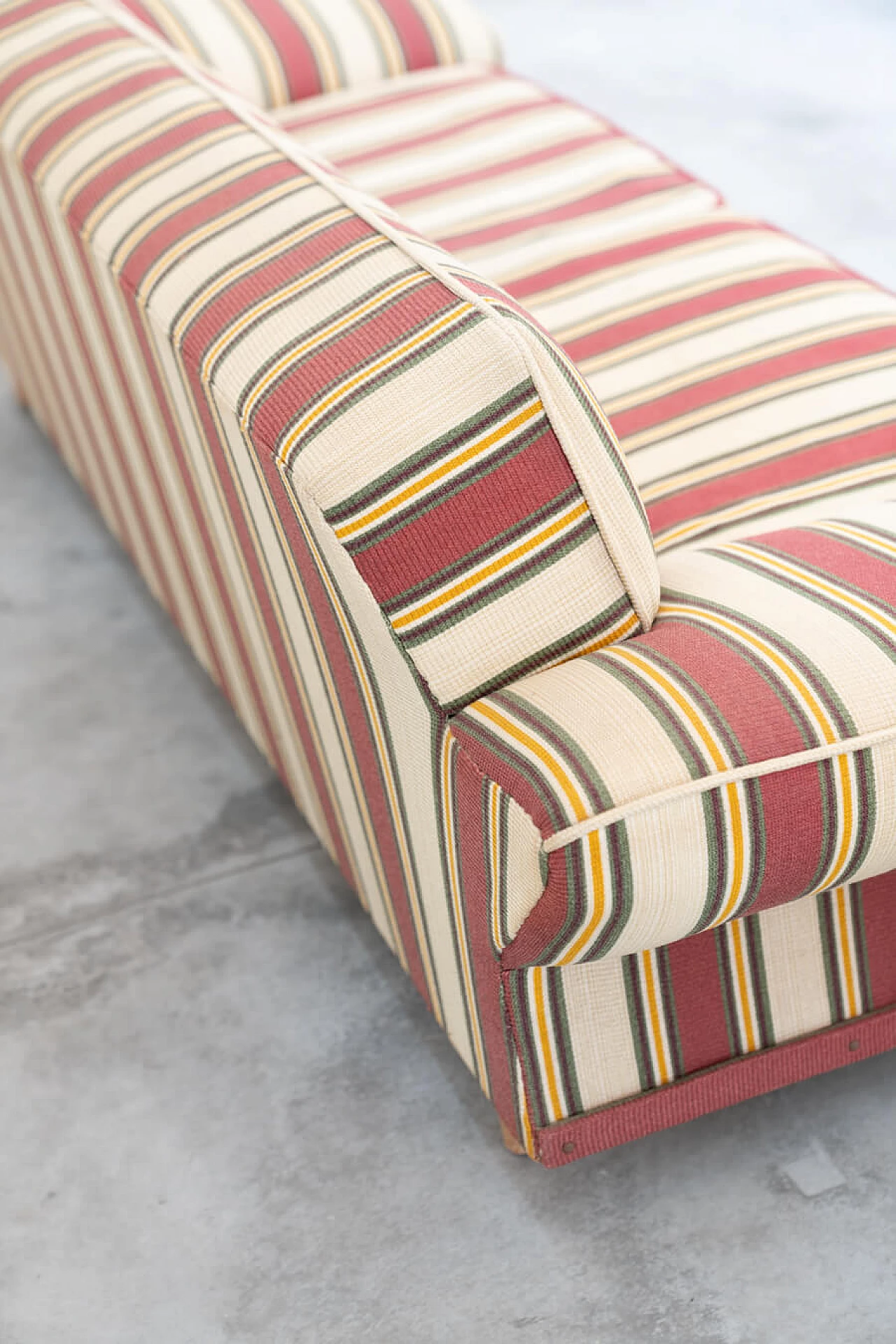 Striped fabric sofa and armchair with wooden frame, 1970s 17