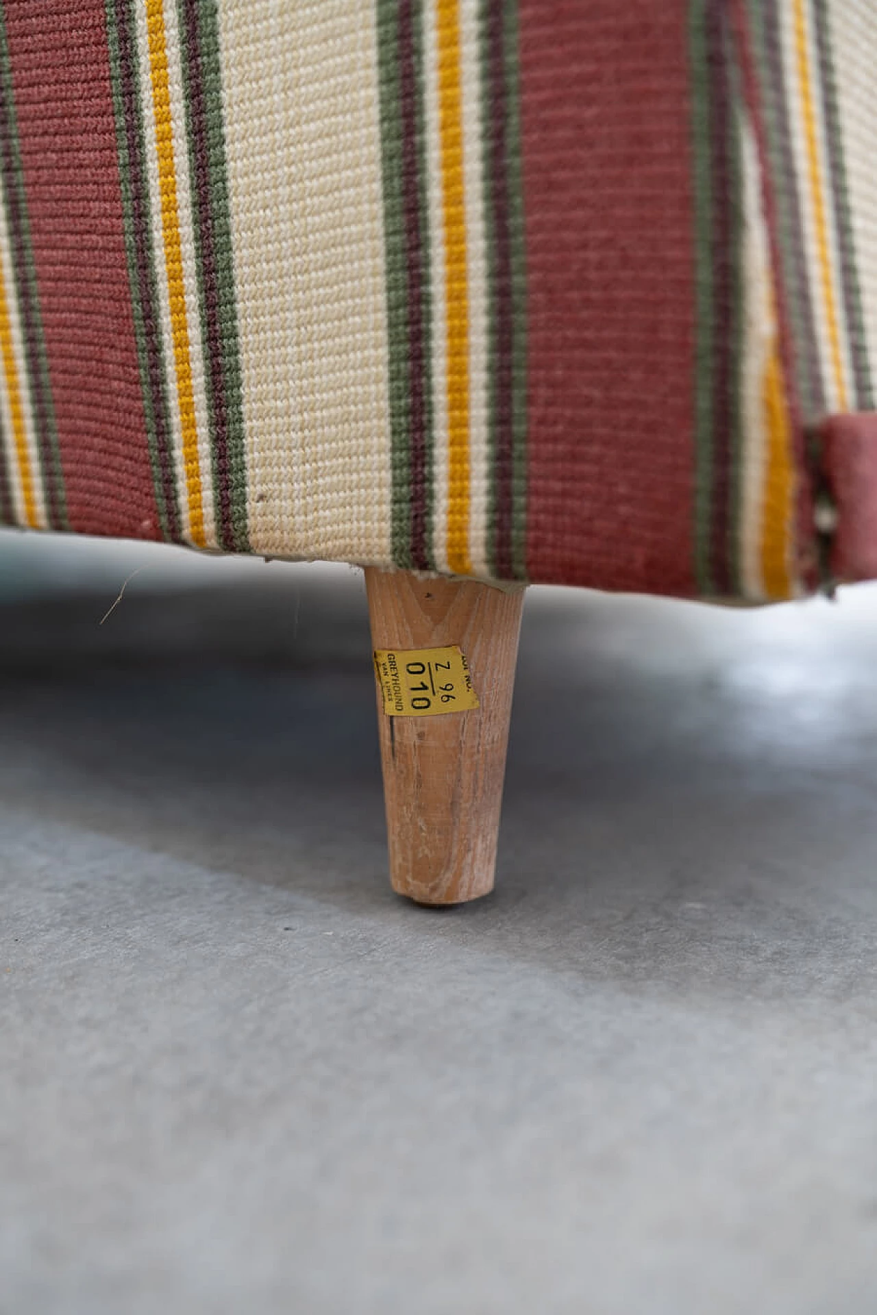 Striped fabric sofa and armchair with wooden frame, 1970s 19