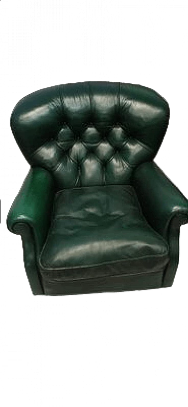 Green leather Chesterfield armchair, 1950s
