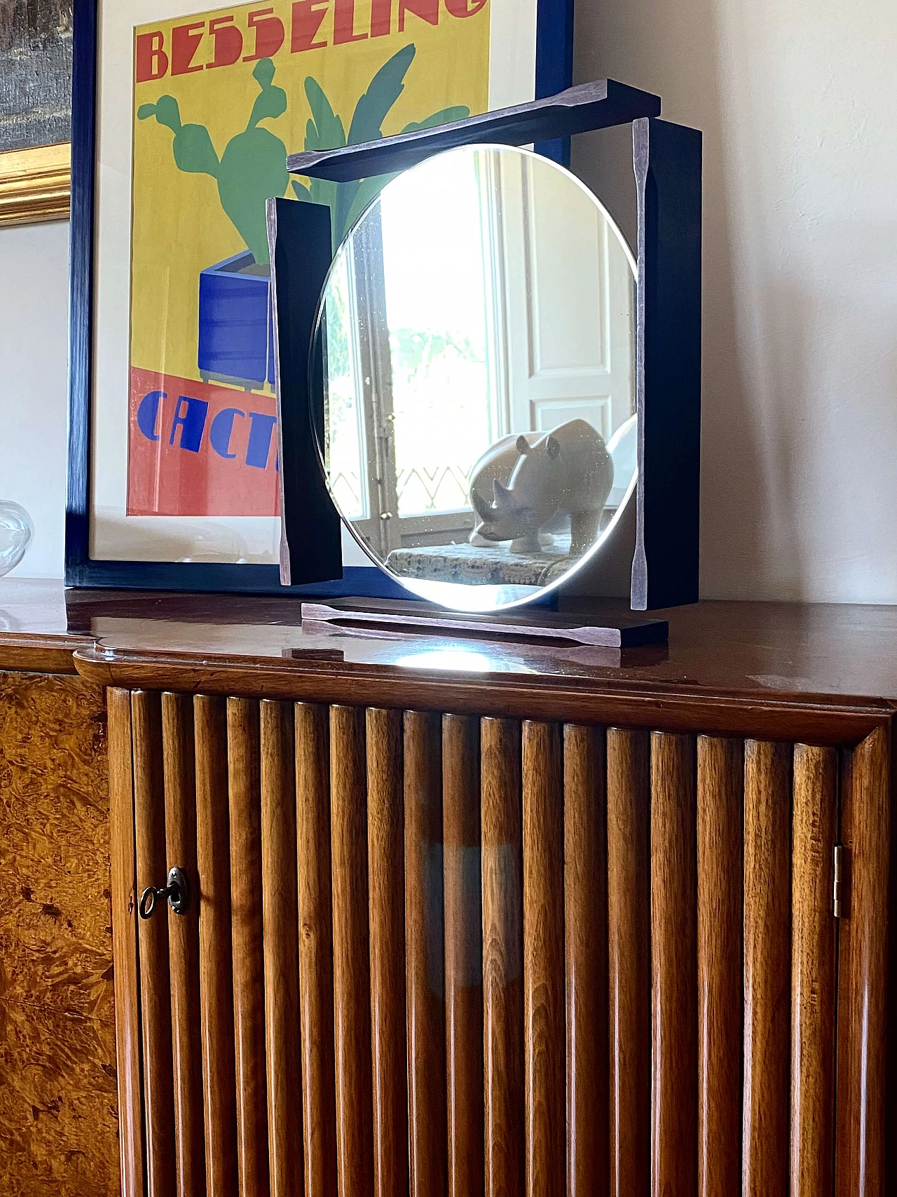 Specchio da tavolo con cornice in teak, anni '60 2