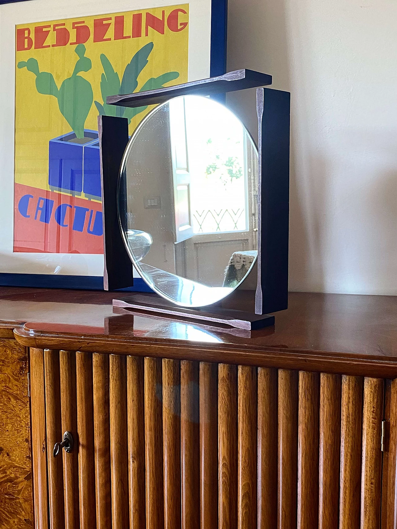 Specchio da tavolo con cornice in teak, anni '60 3