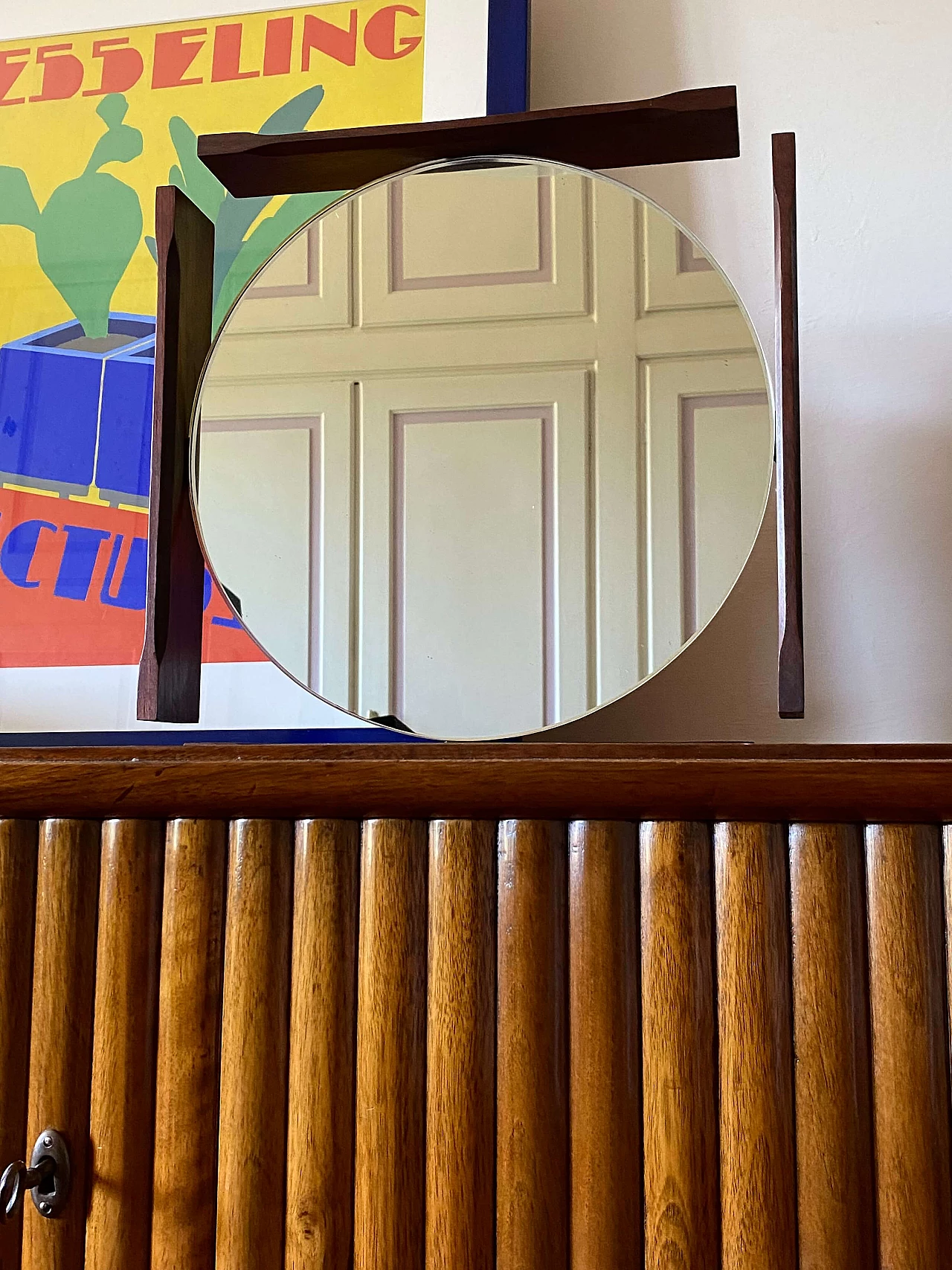 Specchio da tavolo con cornice in teak, anni '60 4