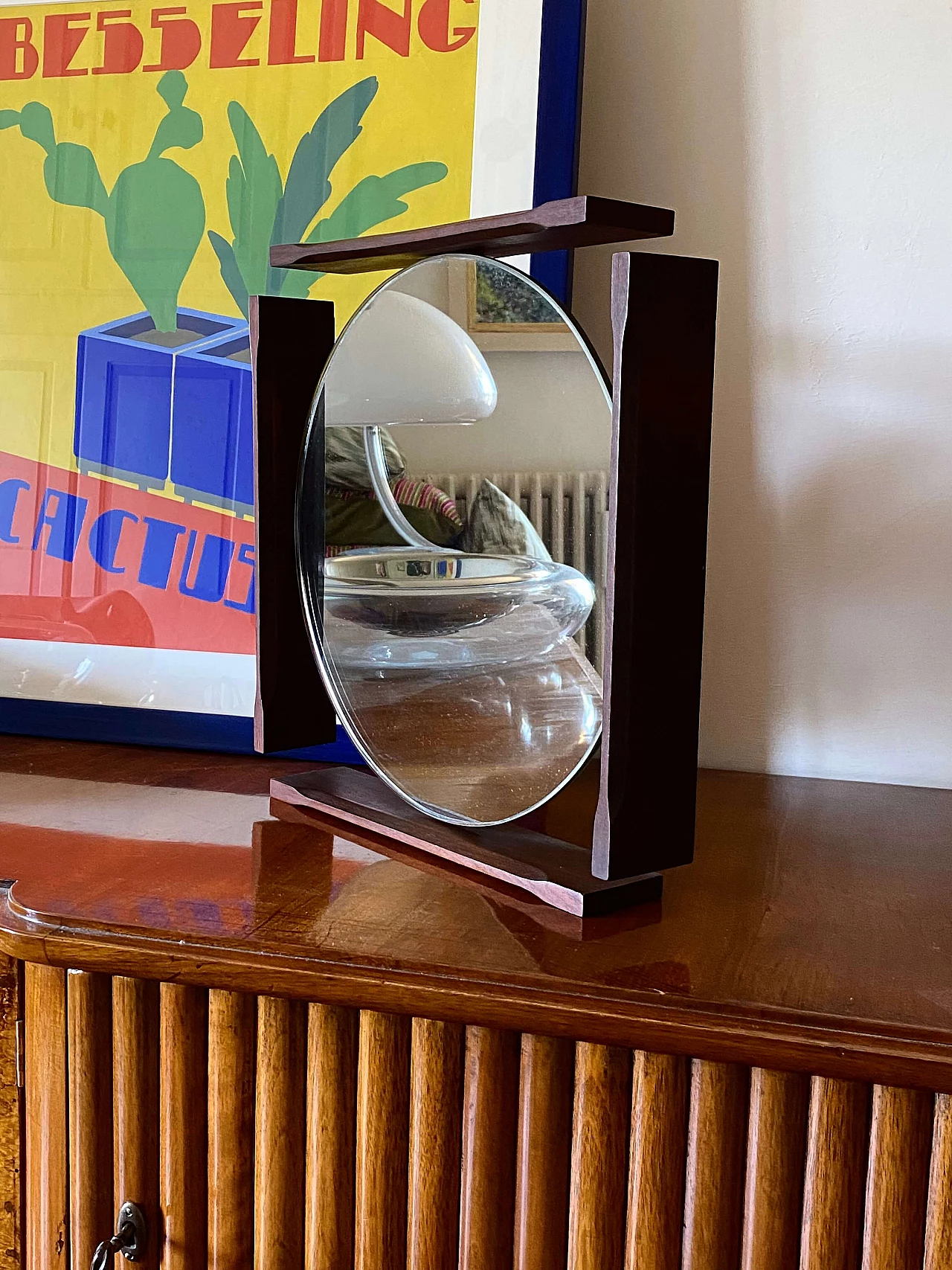 Specchio da tavolo con cornice in teak, anni '60 5
