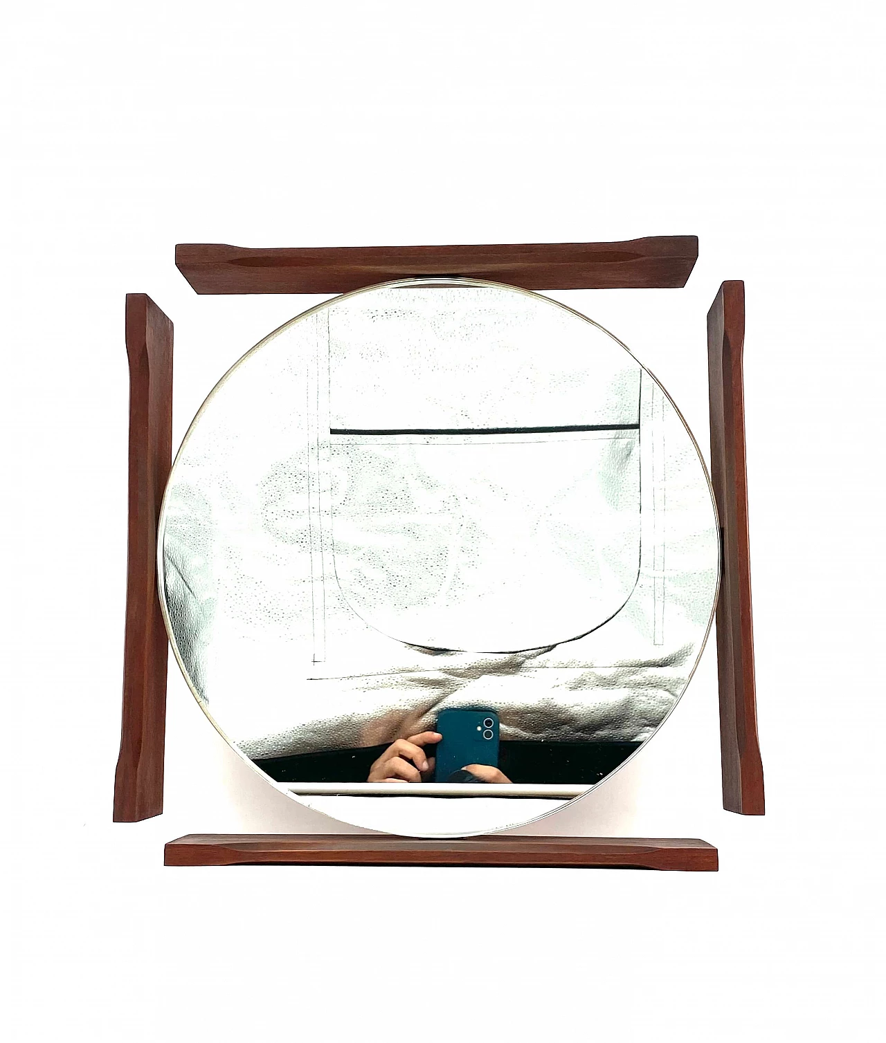 Specchio da tavolo con cornice in teak, anni '60 7