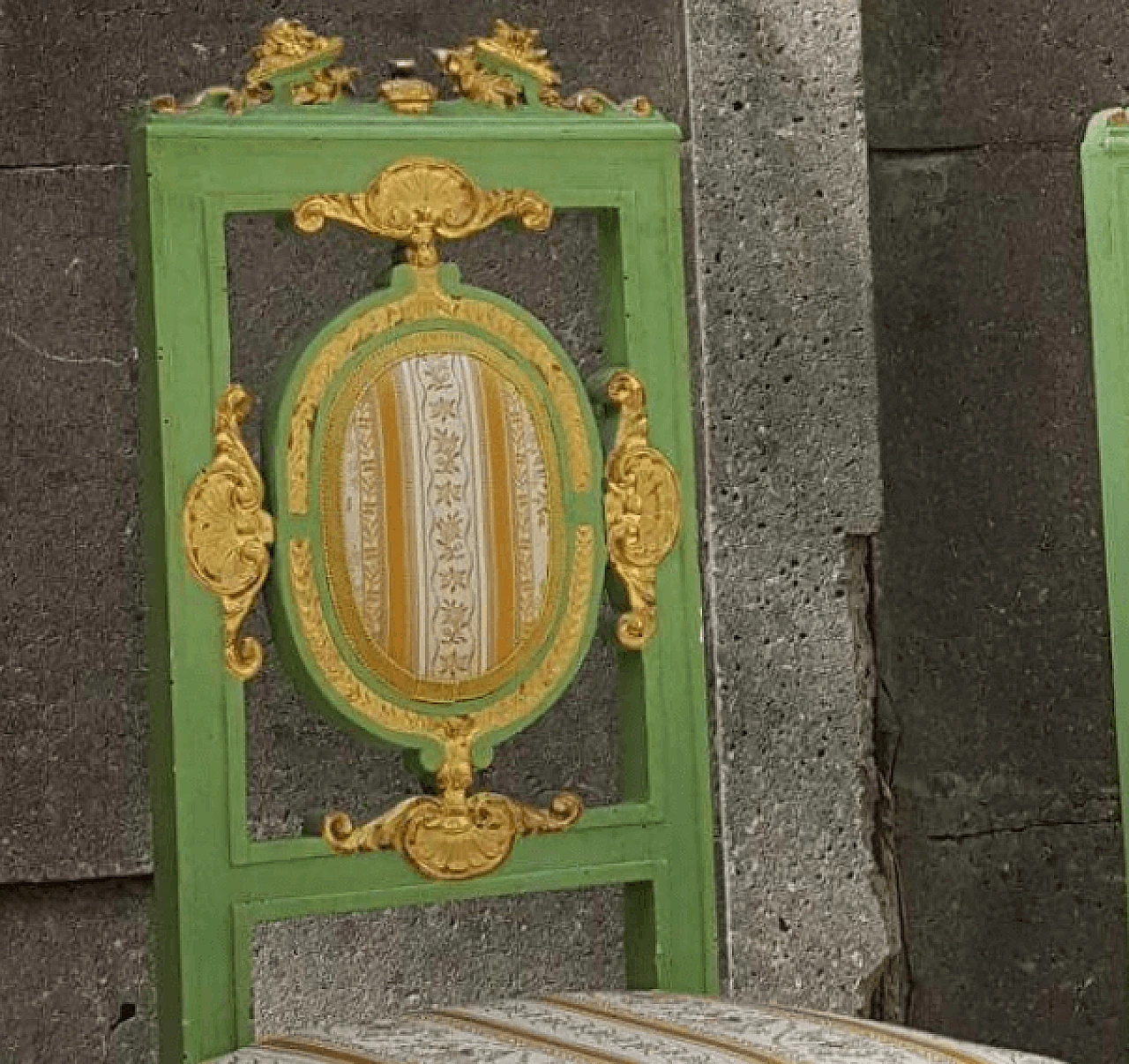 Pair of green lacquered and gilt wood chairs, second half of the 19th century 4