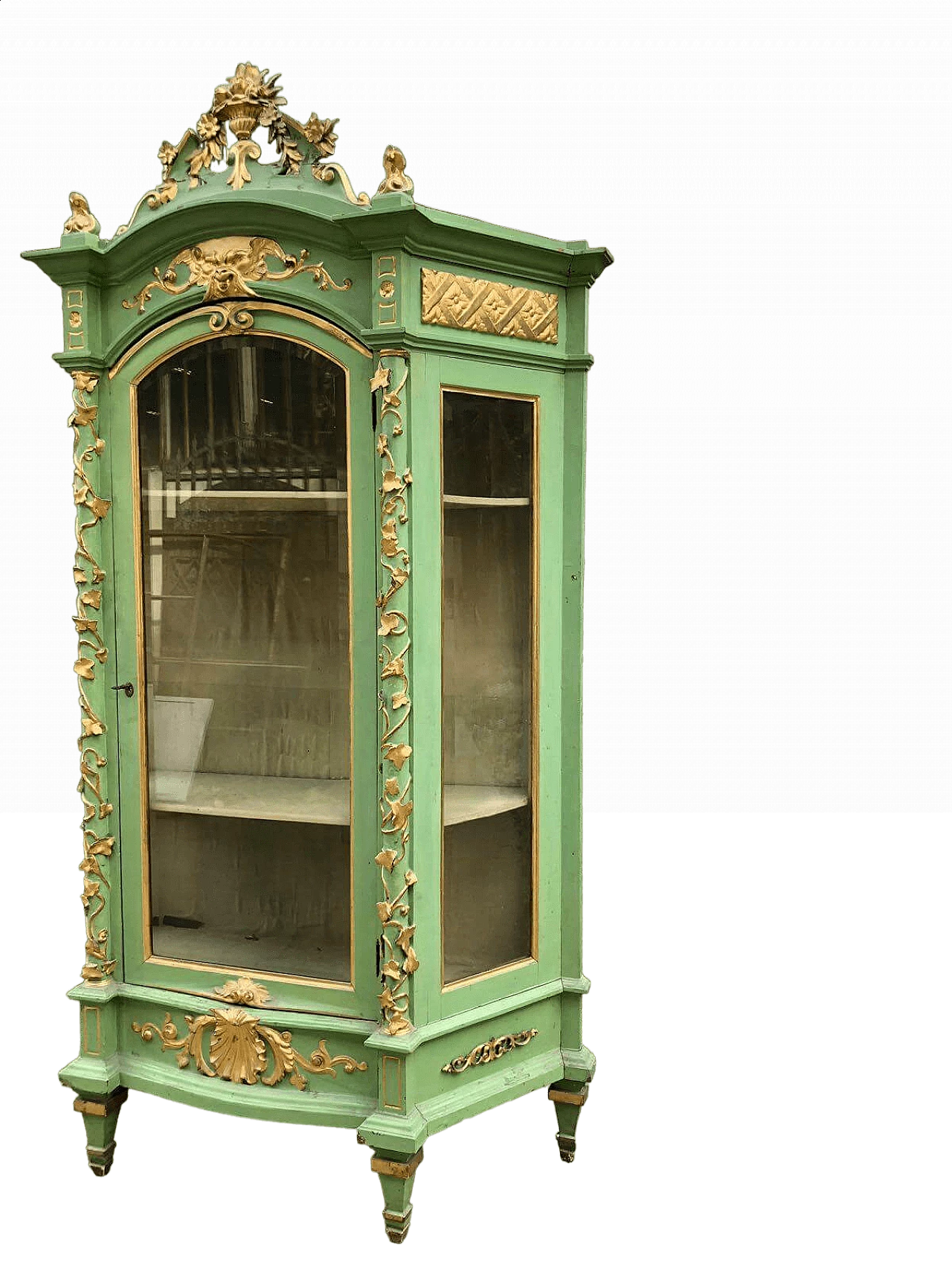 Green lacquered and gilded wood glass cabinet, second half of the 19th century 2