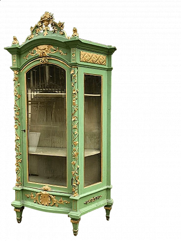 Green lacquered and gilded wood glass cabinet, second half of the 19th century