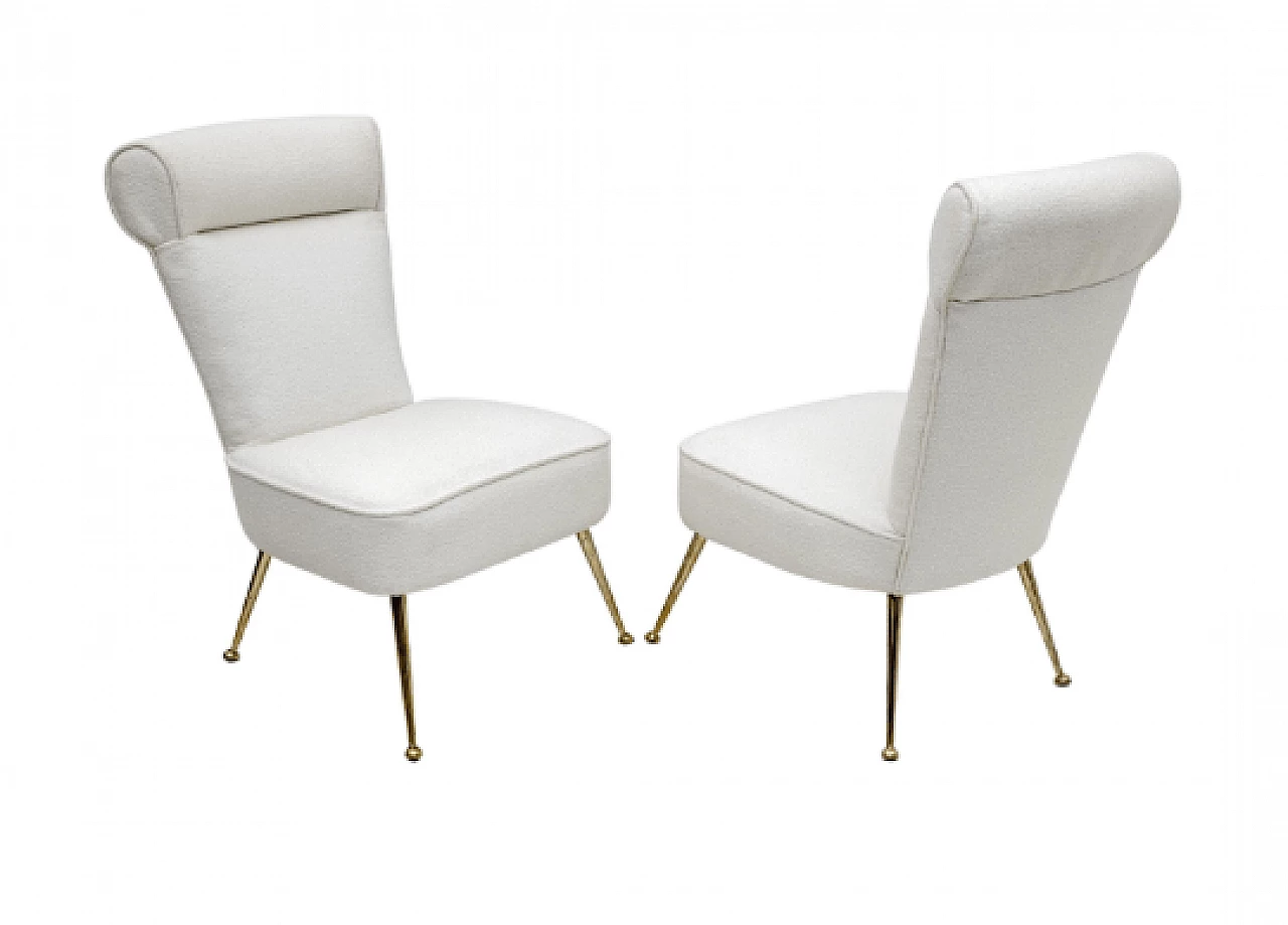 Pair of brass and bouclé fabric chairs by Gigi Radice for Minotti, 1950s 1