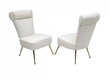 Pair of brass and bouclé fabric chairs by Gigi Radice for Minotti, 1950s