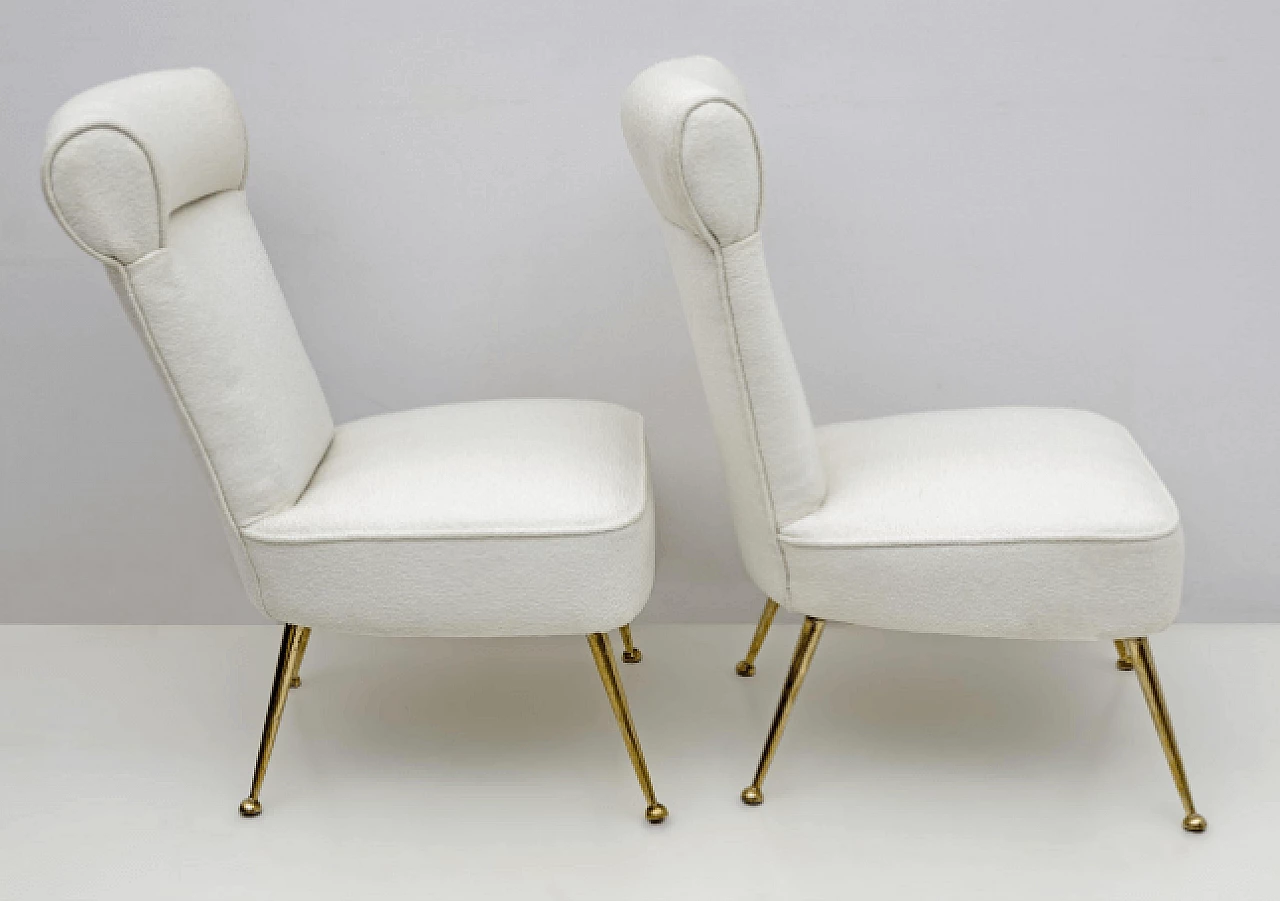 Pair of brass and bouclé fabric chairs by Gigi Radice for Minotti, 1950s 6