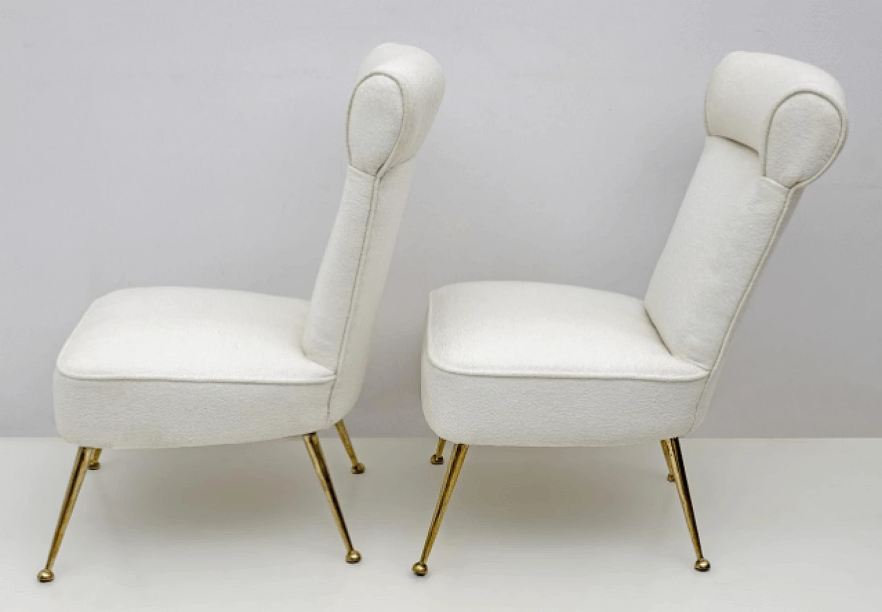 Pair of brass and bouclé fabric chairs by Gigi Radice for Minotti, 1950s 7