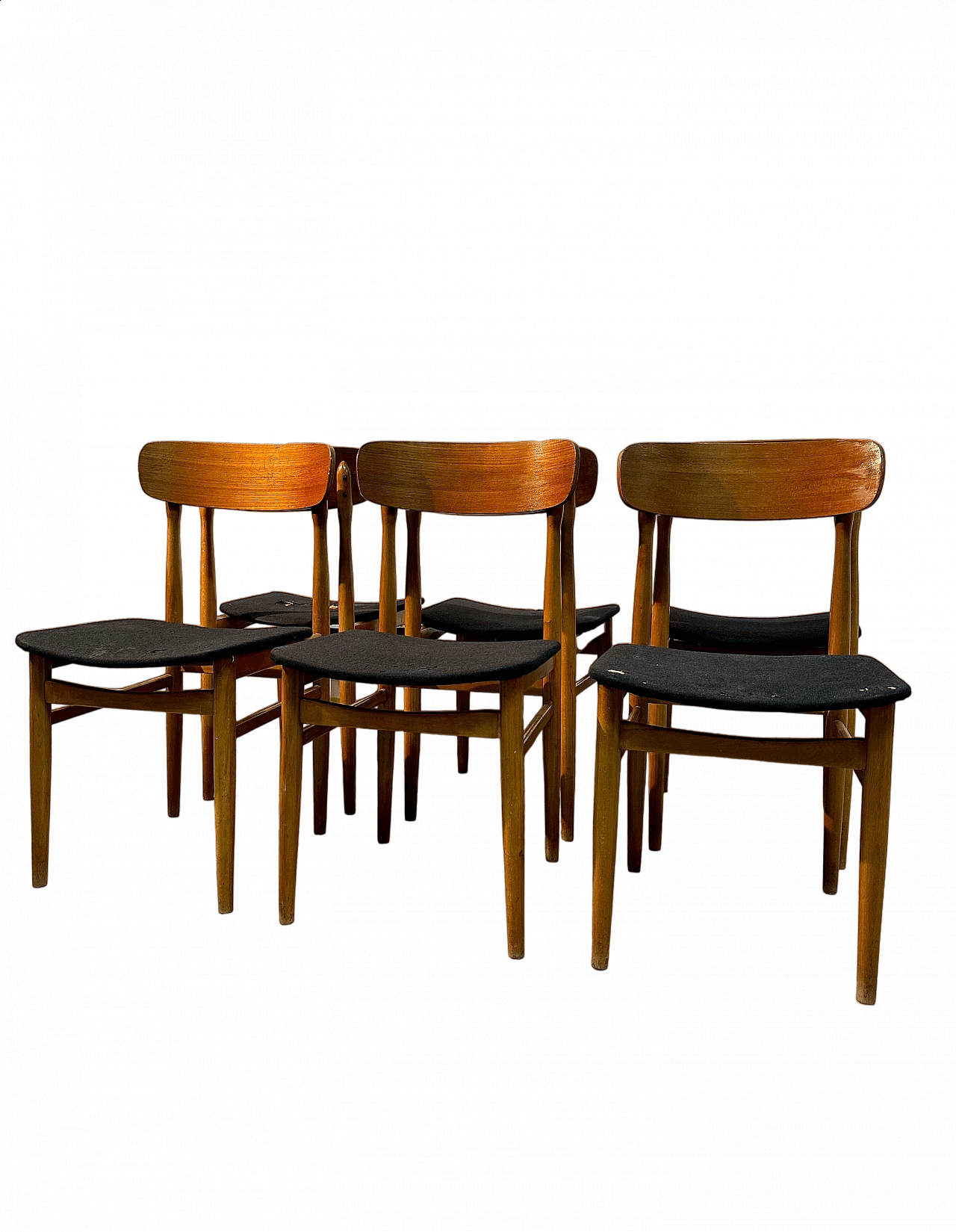 6 Scandinavian style wooden chairs, 1960s 10