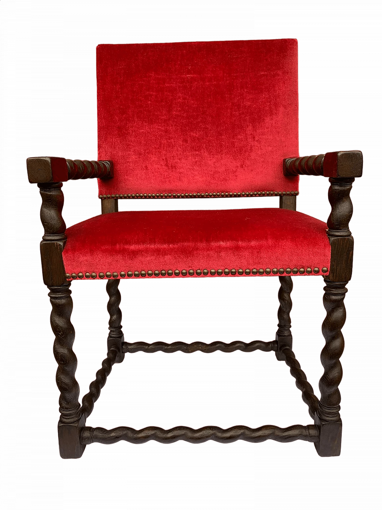 Trono in legno con sedile e schienale in velluto rosso, '800 16