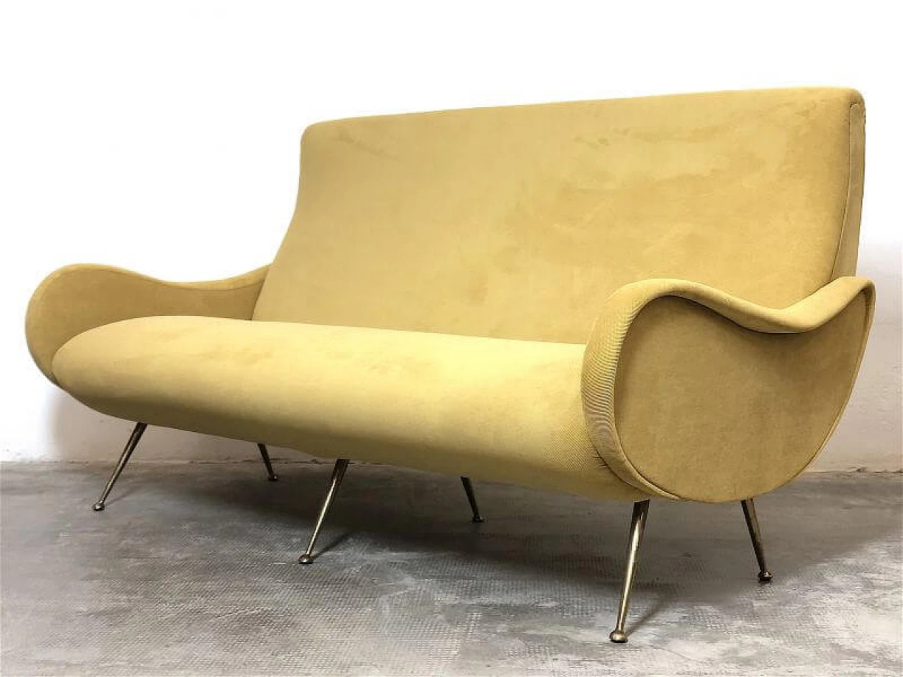 Three-seater yellow velvet Lady sofa by Marco Zanuso, 1950s 3