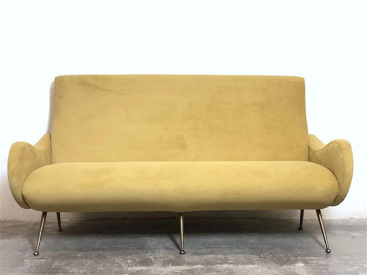 Three-seater yellow velvet Lady sofa by Marco Zanuso, 1950s 4