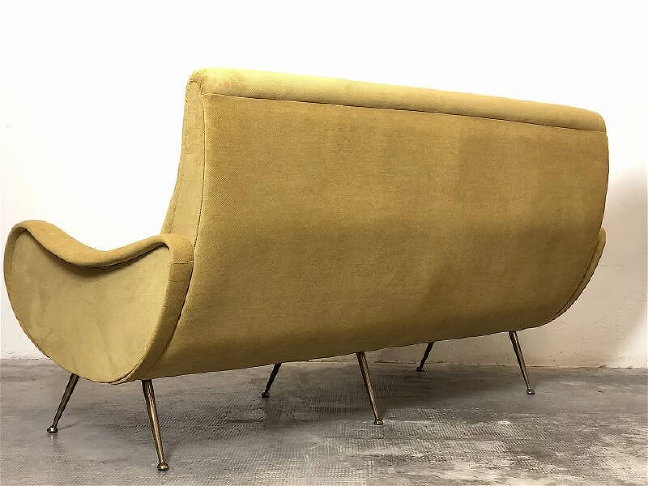 Three-seater yellow velvet Lady sofa by Marco Zanuso, 1950s 11