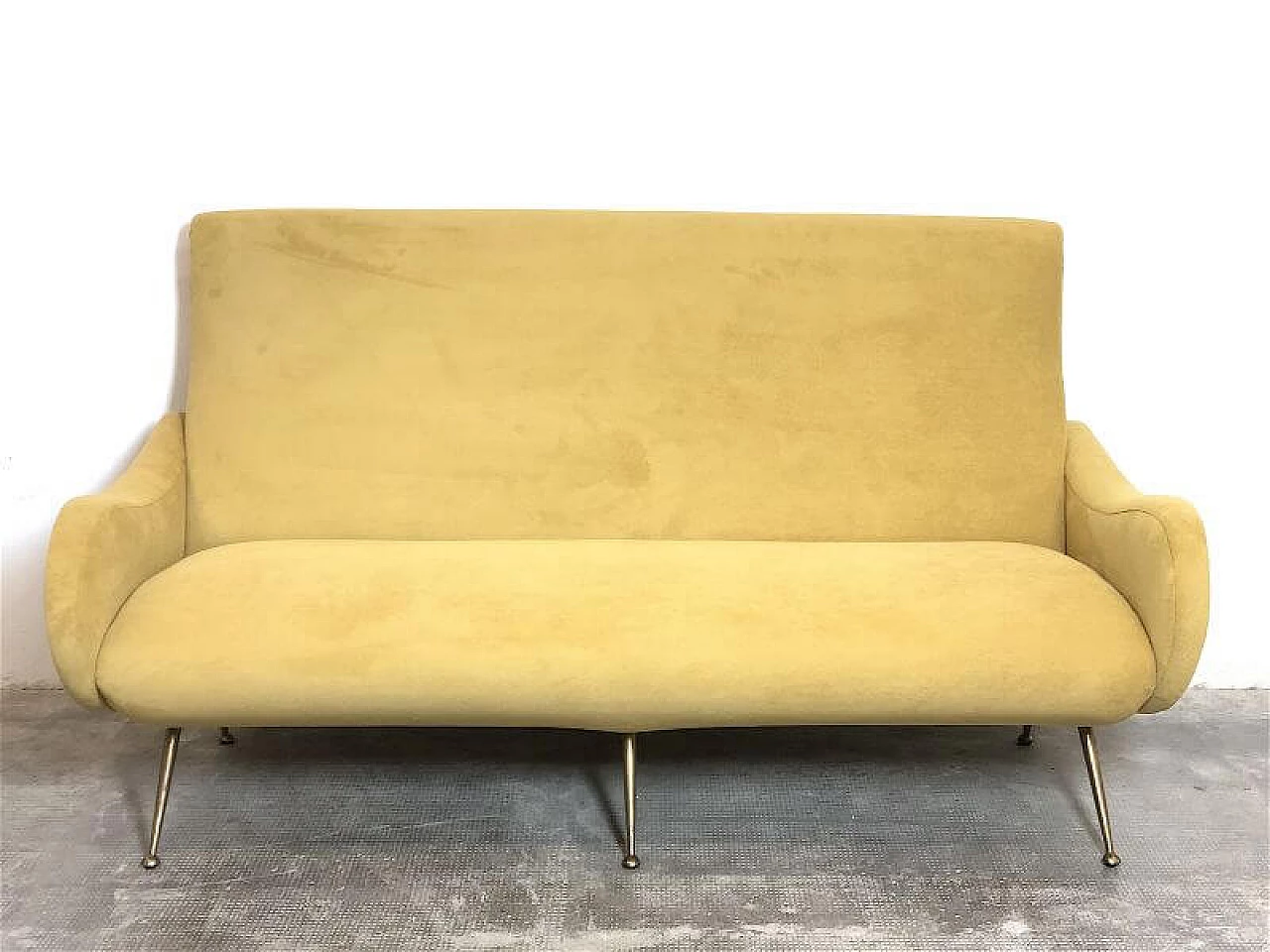 Three-seater yellow velvet Lady sofa by Marco Zanuso, 1950s 12