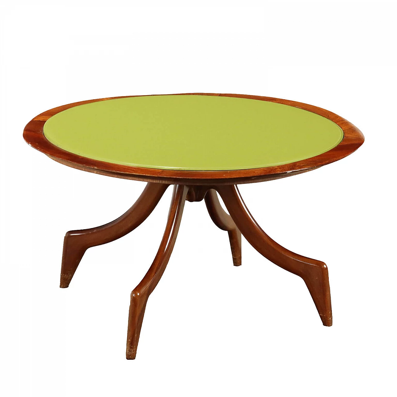 Stained beech coffee table with back-treated glass top, 1950s 1