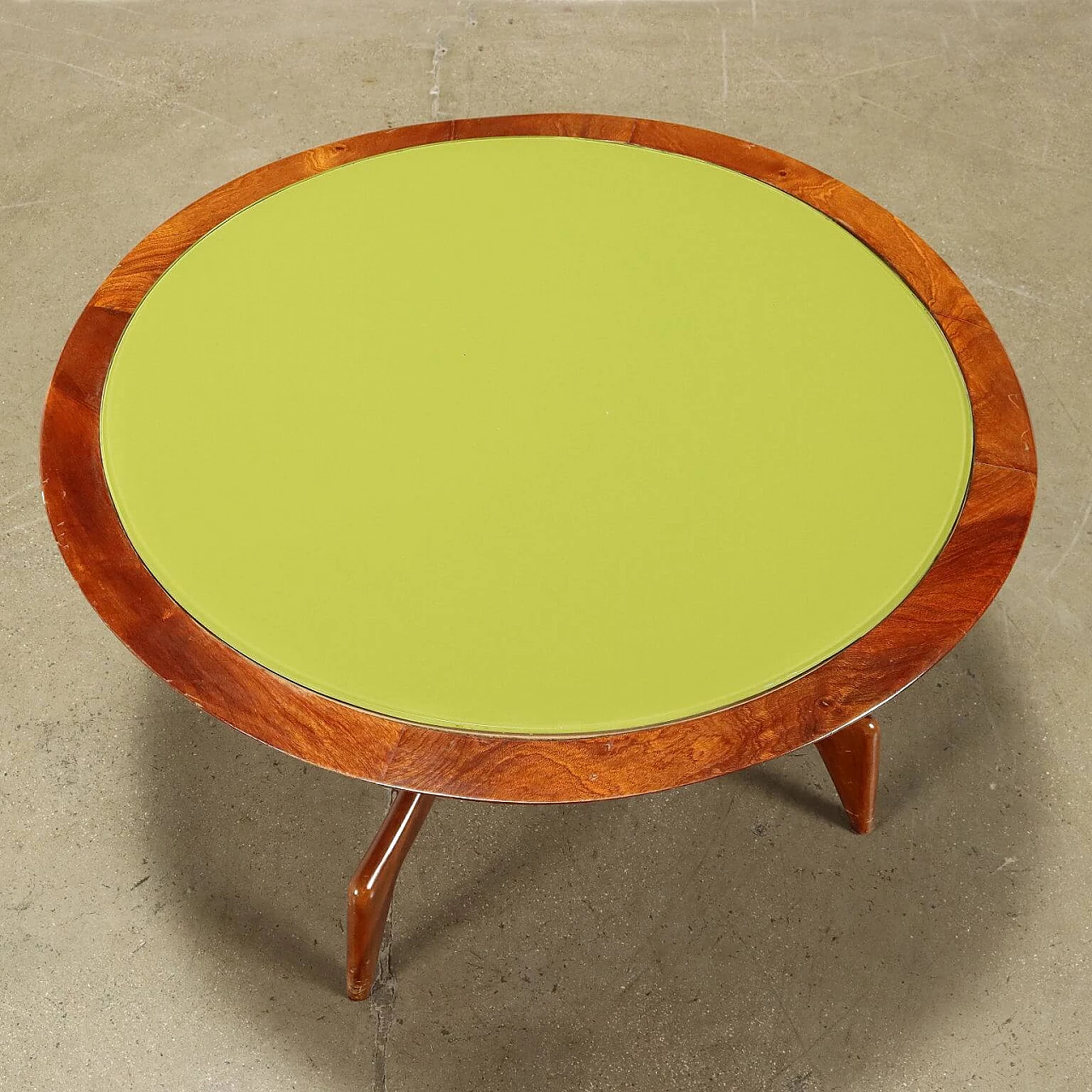 Tavolino in faggio tinto con piano in vetro retro trattato, anni '50 6
