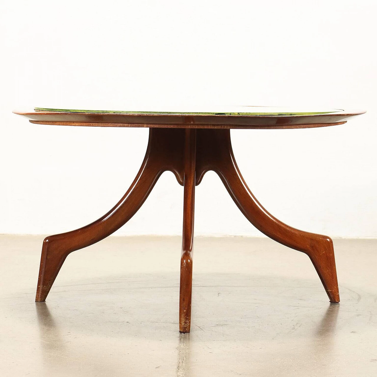 Stained beech coffee table with back-treated glass top, 1950s 7