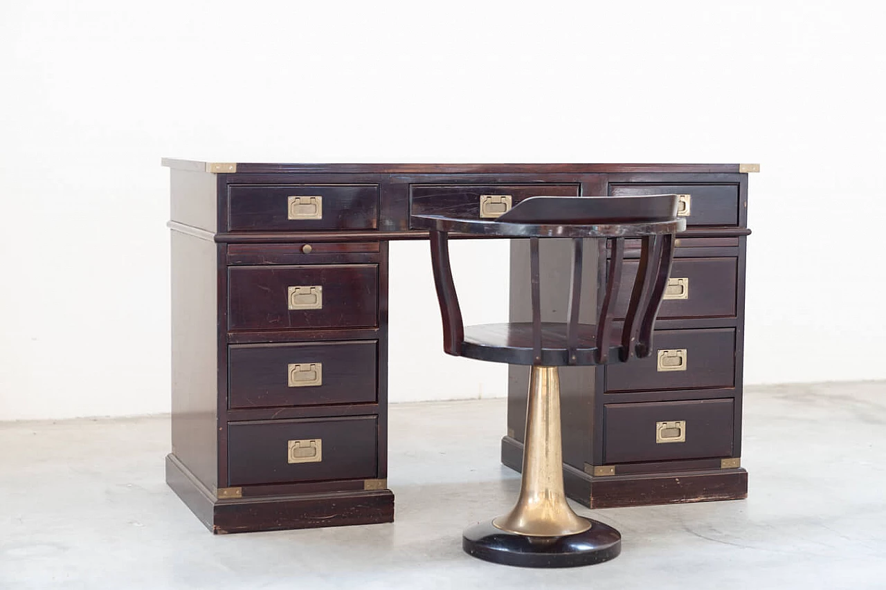 Naval-style mahogany writing desk and swivel chair, 1970s 1