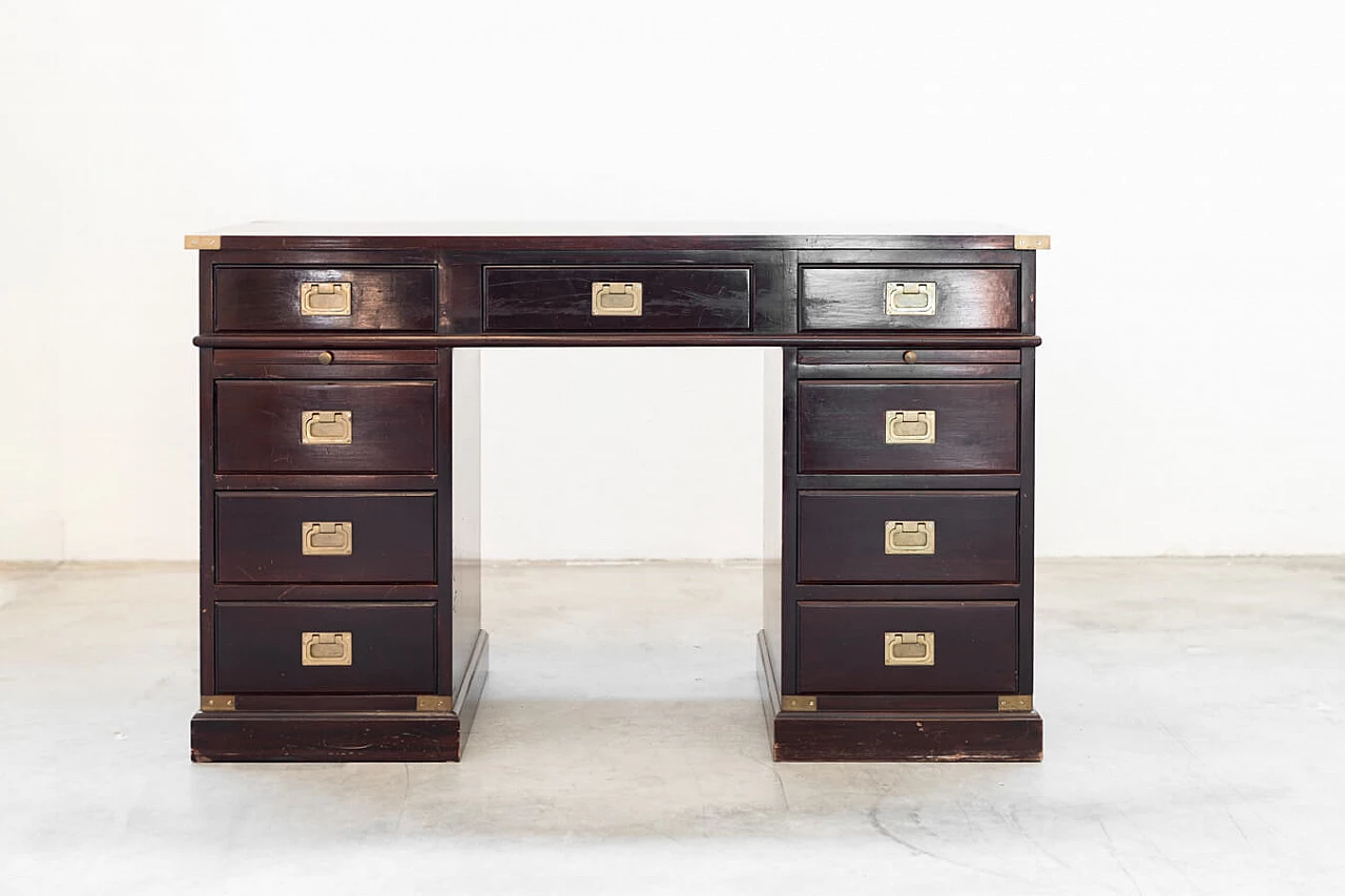 Naval-style mahogany writing desk and swivel chair, 1970s 3