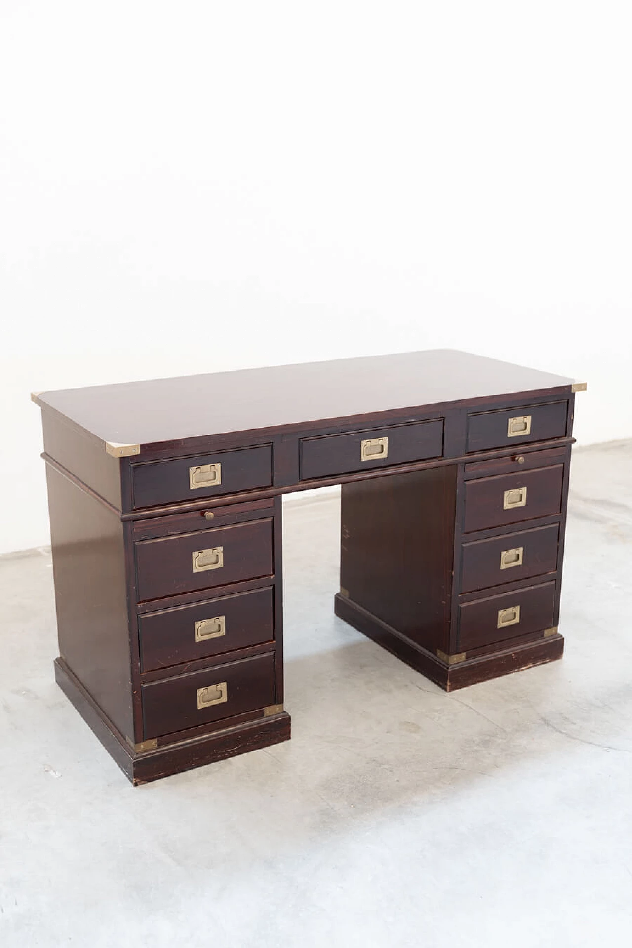 Naval-style mahogany writing desk and swivel chair, 1970s 4