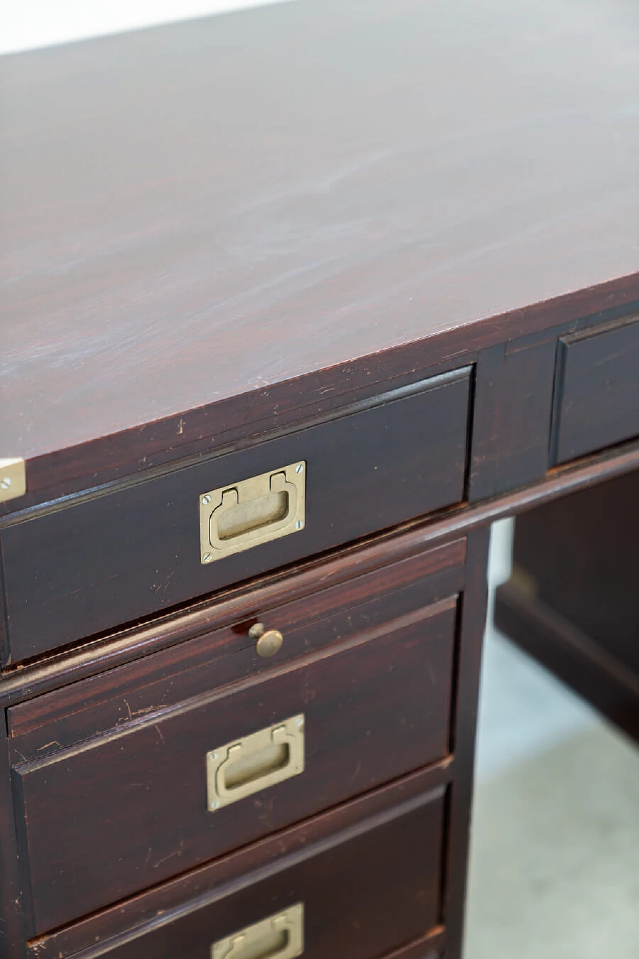 Naval-style mahogany writing desk and swivel chair, 1970s 5