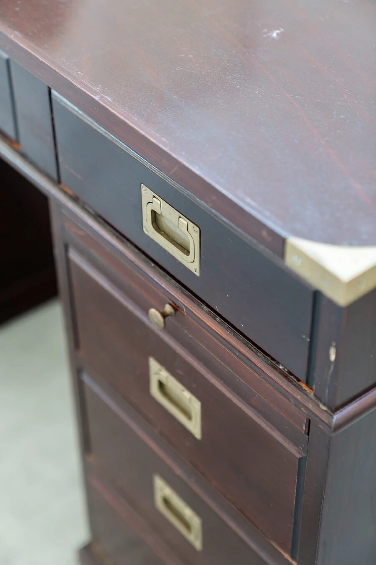 Naval-style mahogany writing desk and swivel chair, 1970s 8