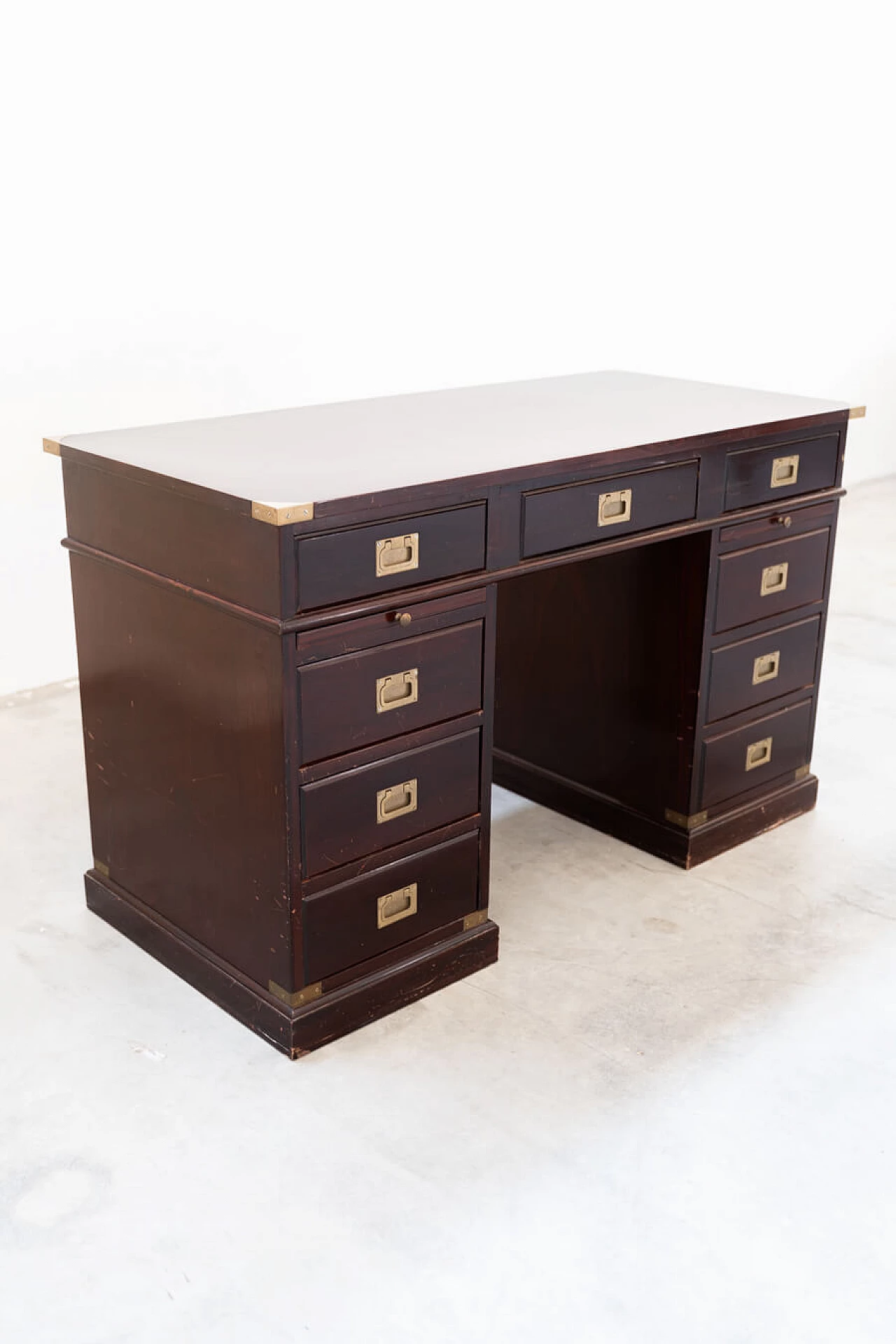 Naval-style mahogany writing desk and swivel chair, 1970s 14