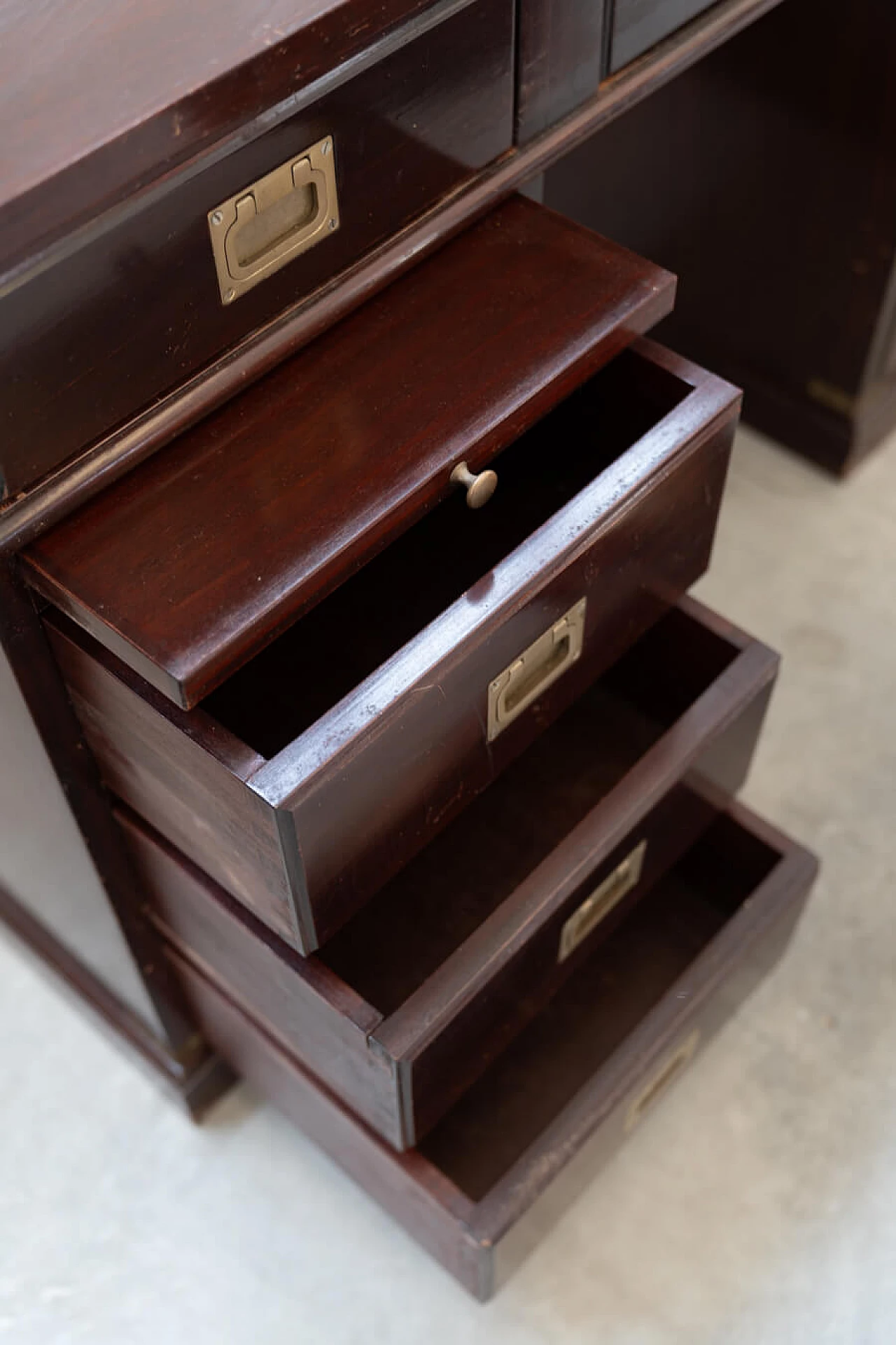 Naval-style mahogany writing desk and swivel chair, 1970s 21