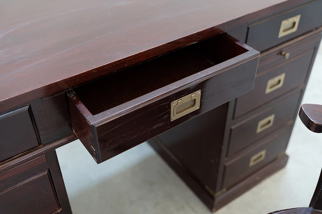 Naval-style mahogany writing desk and swivel chair, 1970s 22