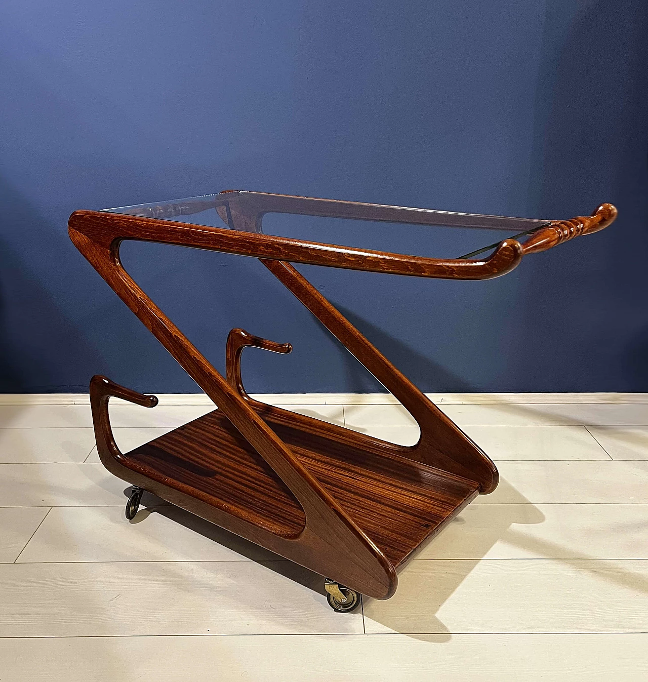 Wood and crystal cart by Cesare Lacca, 1950s 2