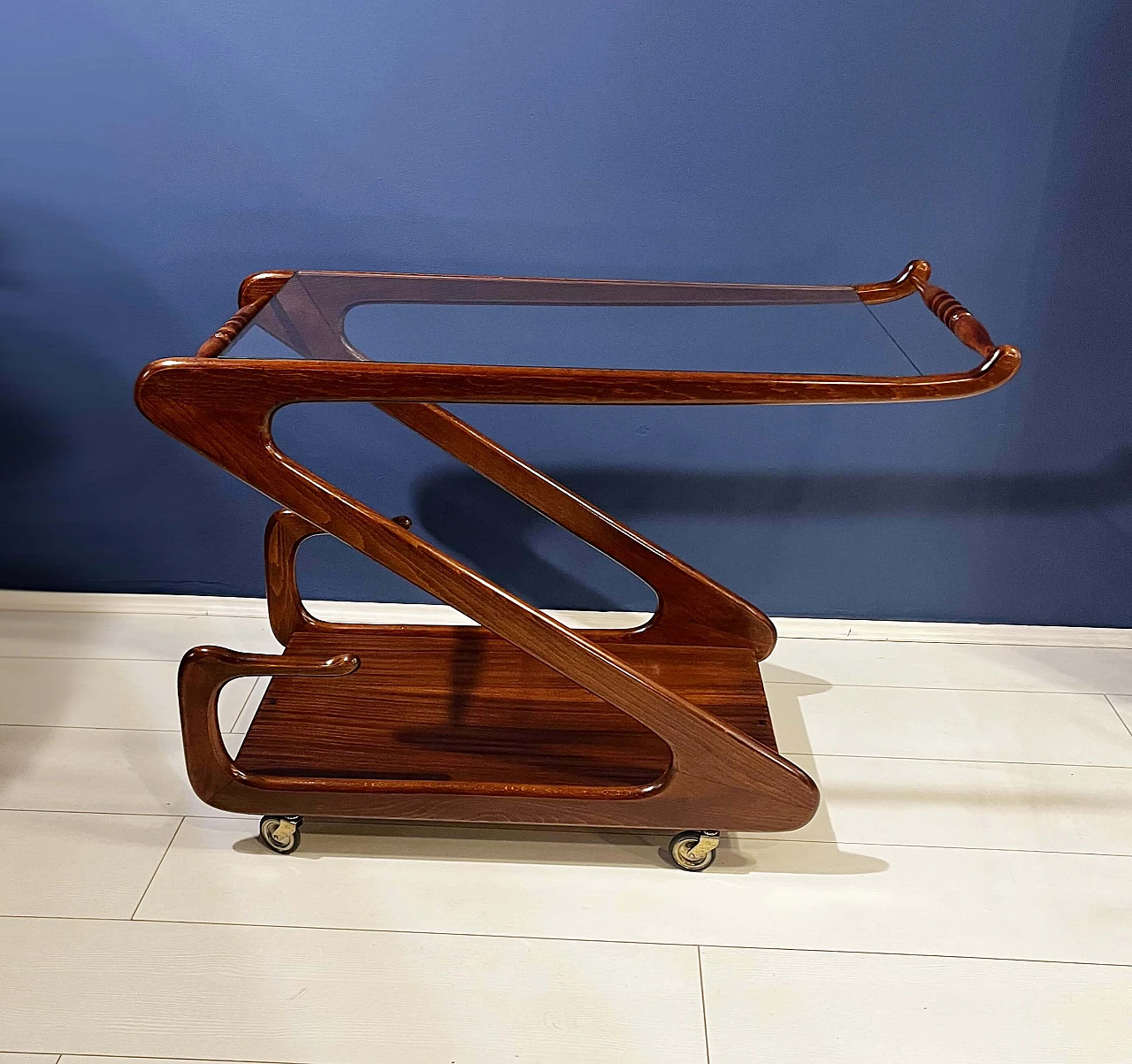 Wood and crystal cart by Cesare Lacca, 1950s 5