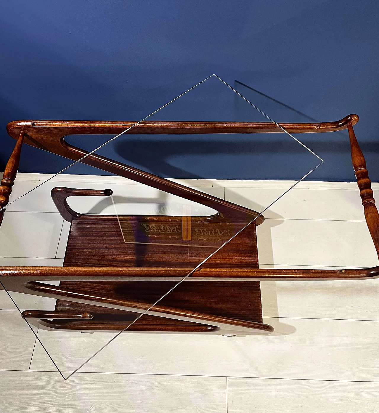 Wood and crystal cart by Cesare Lacca, 1950s 7