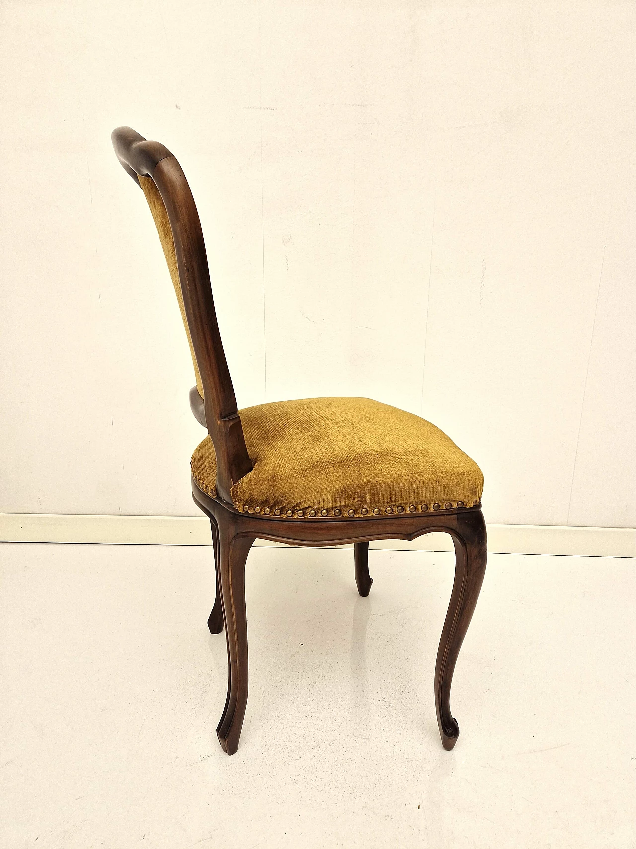 Louis XV style dark stained national walnut and mustard velvet chair 3