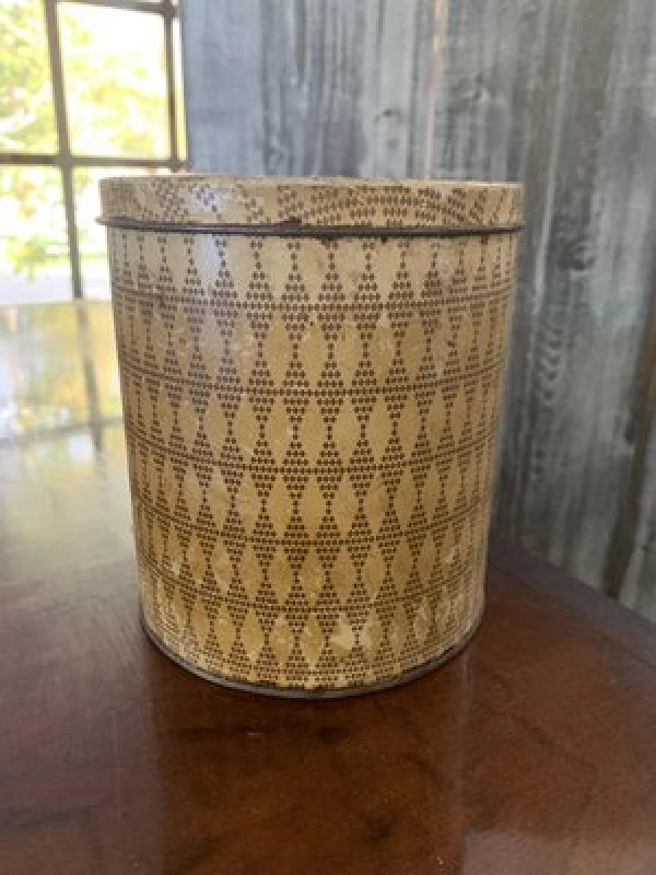 Enameled metal flour jar, 1950s 1