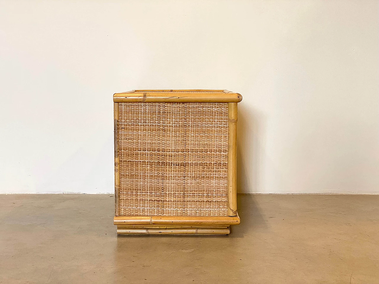 Coppia di comodini in vimini e bambù di Dal Vera, anni '70 1