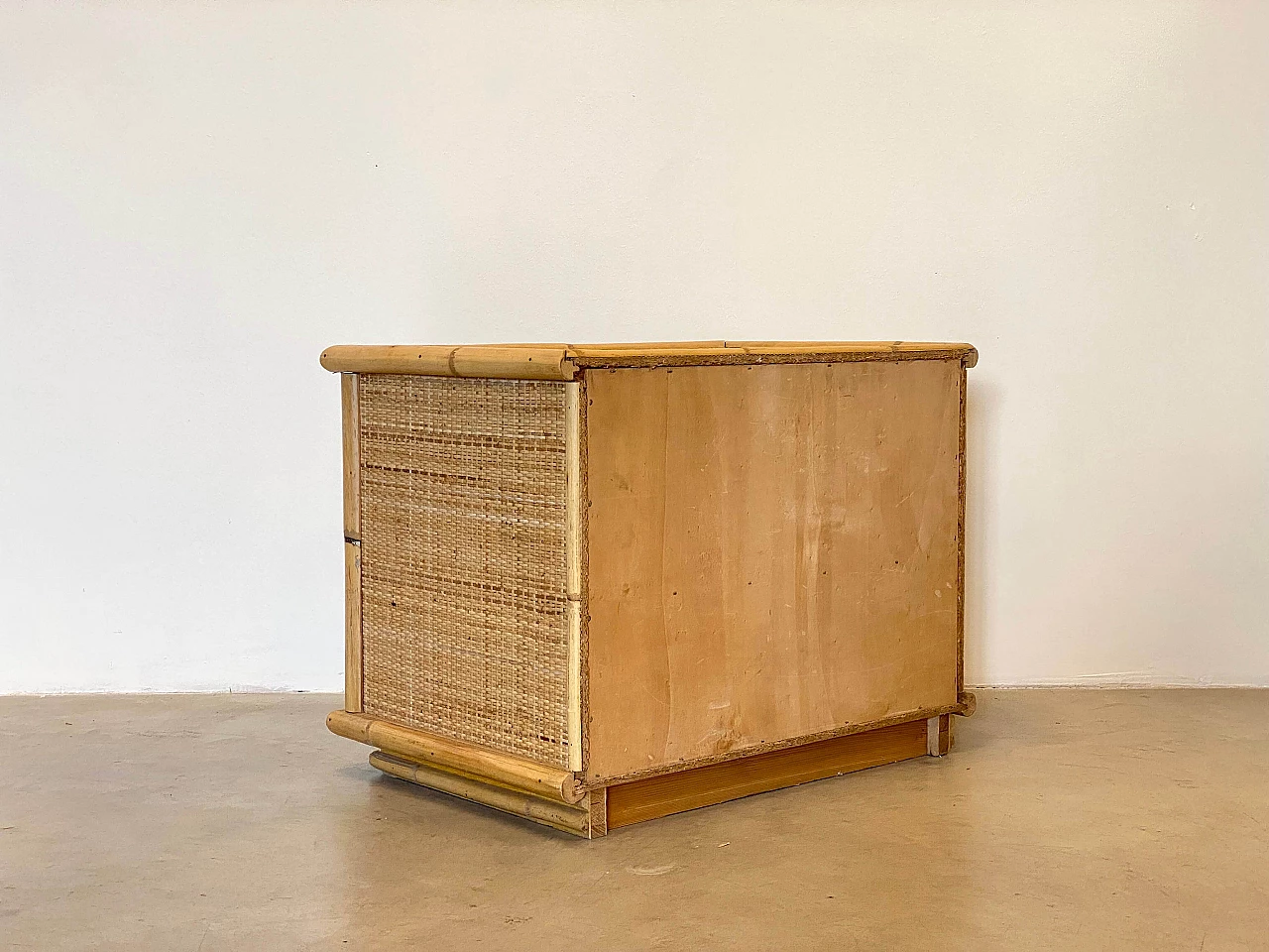 Coppia di comodini in vimini e bambù di Dal Vera, anni '70 4