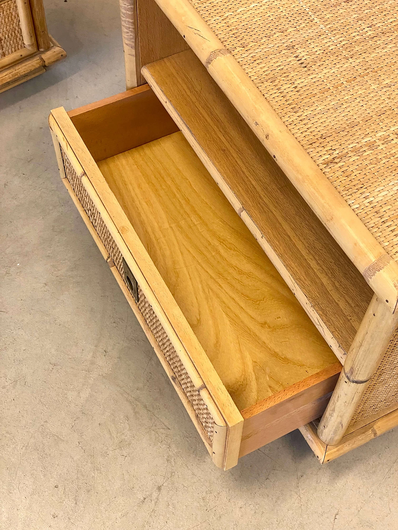 Coppia di comodini in vimini e bambù di Dal Vera, anni '70 5