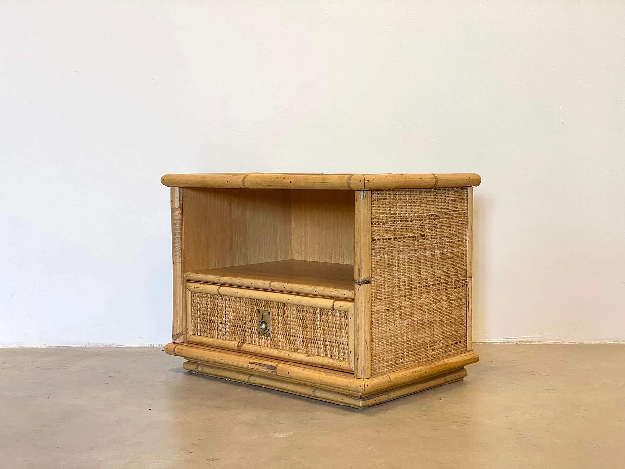 Coppia di comodini in vimini e bambù di Dal Vera, anni '70 6