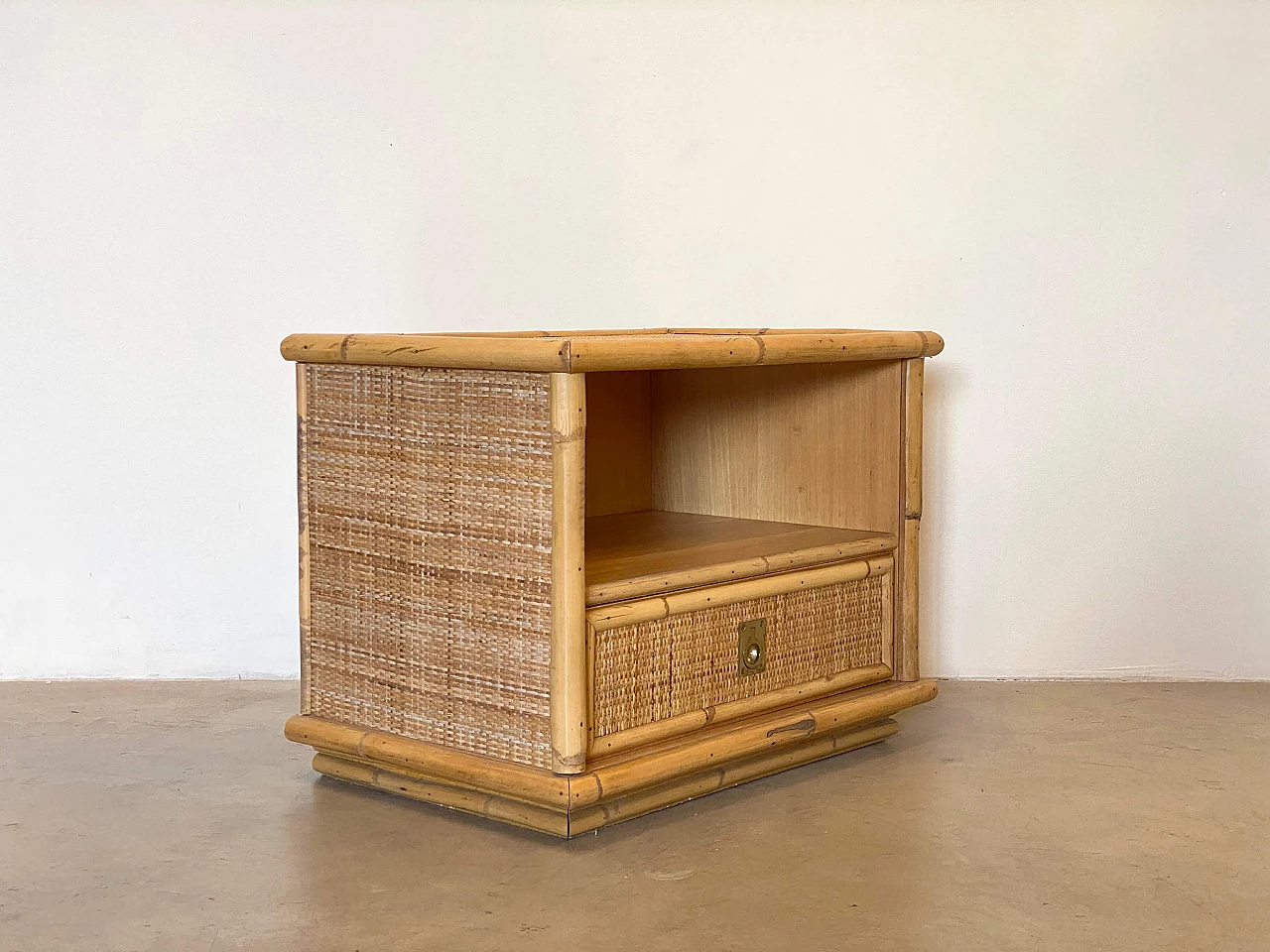 Coppia di comodini in vimini e bambù di Dal Vera, anni '70 9