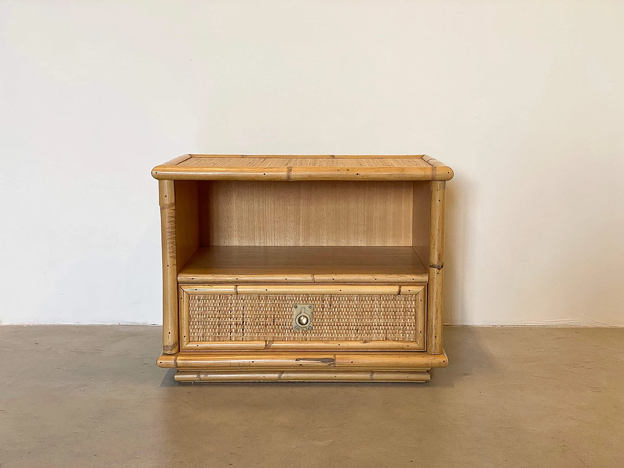 Coppia di comodini in vimini e bambù di Dal Vera, anni '70 12