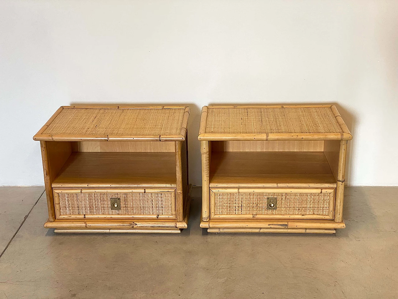 Coppia di comodini in vimini e bambù di Dal Vera, anni '70 13